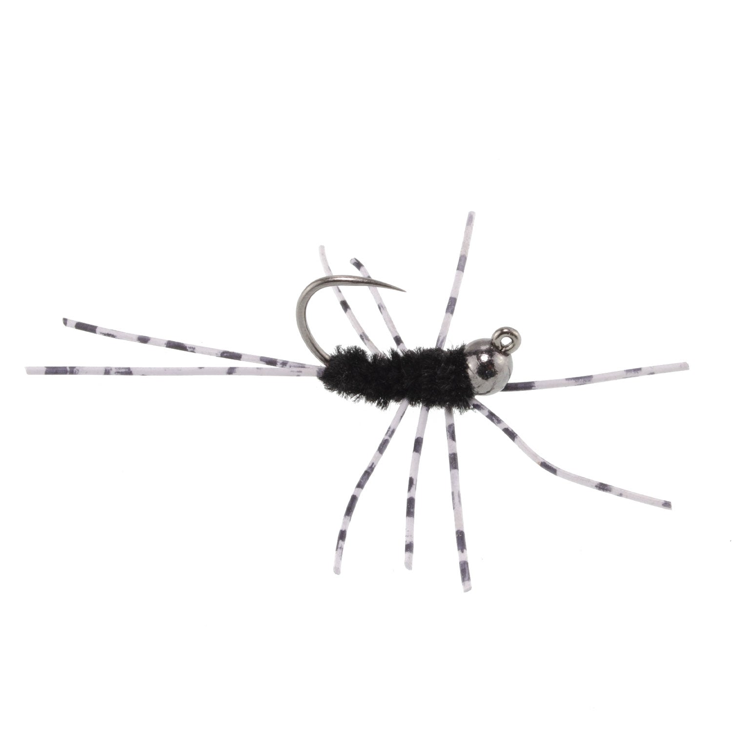 Barbless Pat's Barred Rubber Legs Tungsten Bead Jigged Black Euro Nymph - Set of 12 Flies Hook Size 6