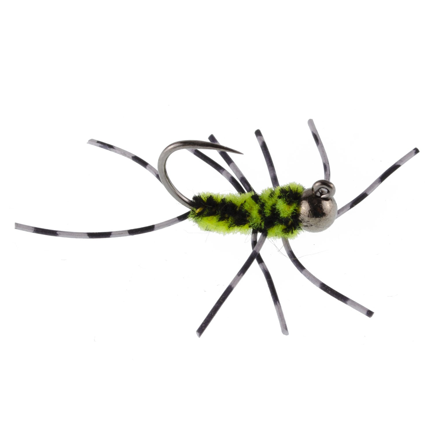 Barbless Pat's Barred Rubber Legs Tungsten Bead Jigged Black/Chartreuse Euro Nymph - Set of 6 Flies Hook Size 6