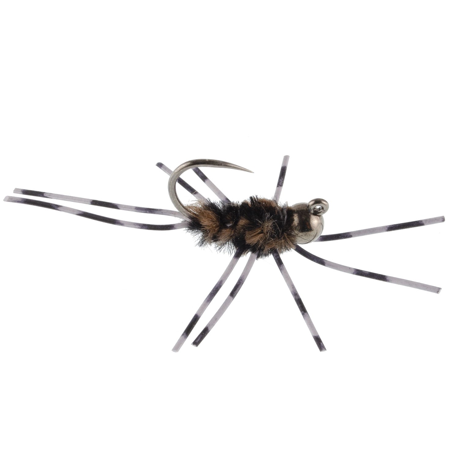 Barbless Pat's Barred Rubber Legs Tungsten Bead Jigged Coffee/Black Euro Nymph - Set of 12 Flies Hook Size 6