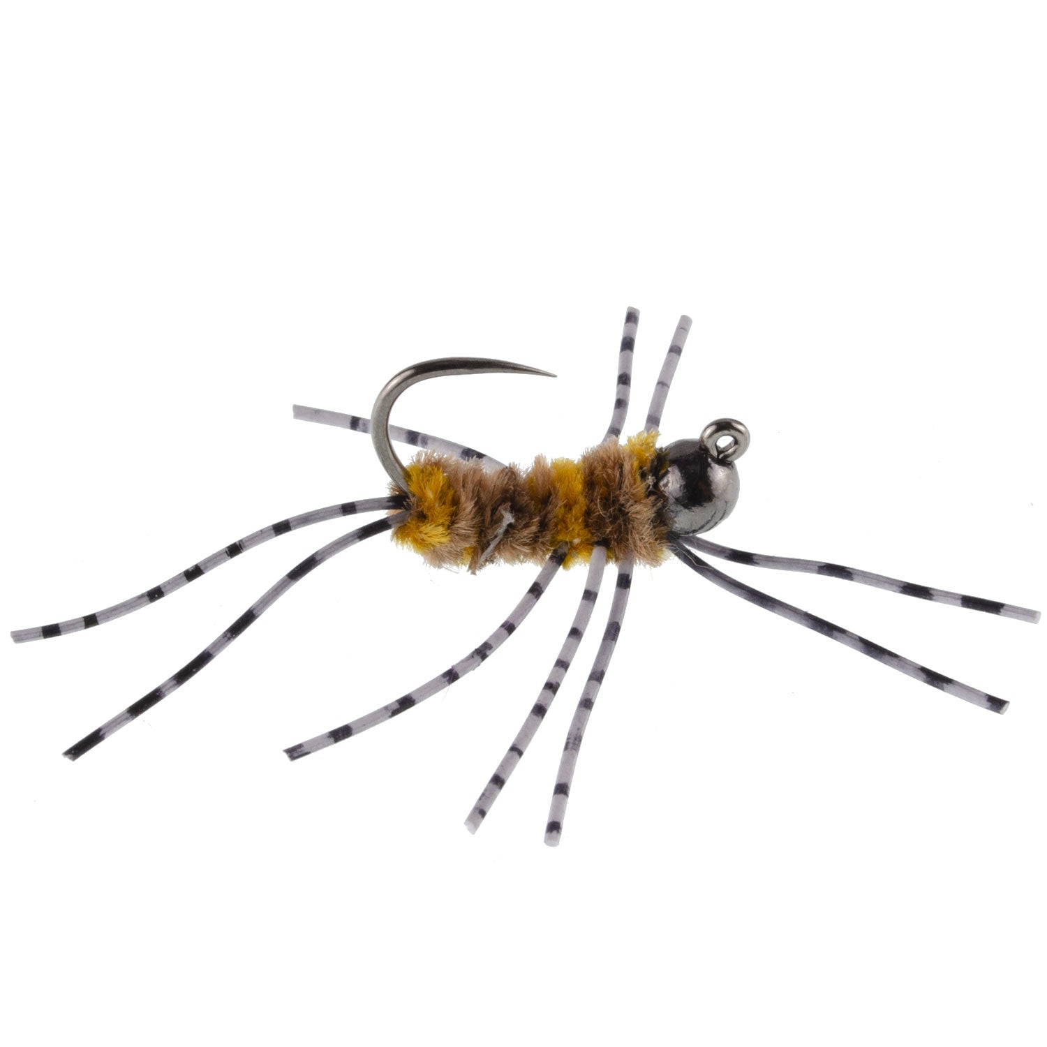 3 Pack Barbless Pat's Barred Rubber Legs Tungsten Bead Jigged Coffee/Tan Euro Nymph - Hook Size 6