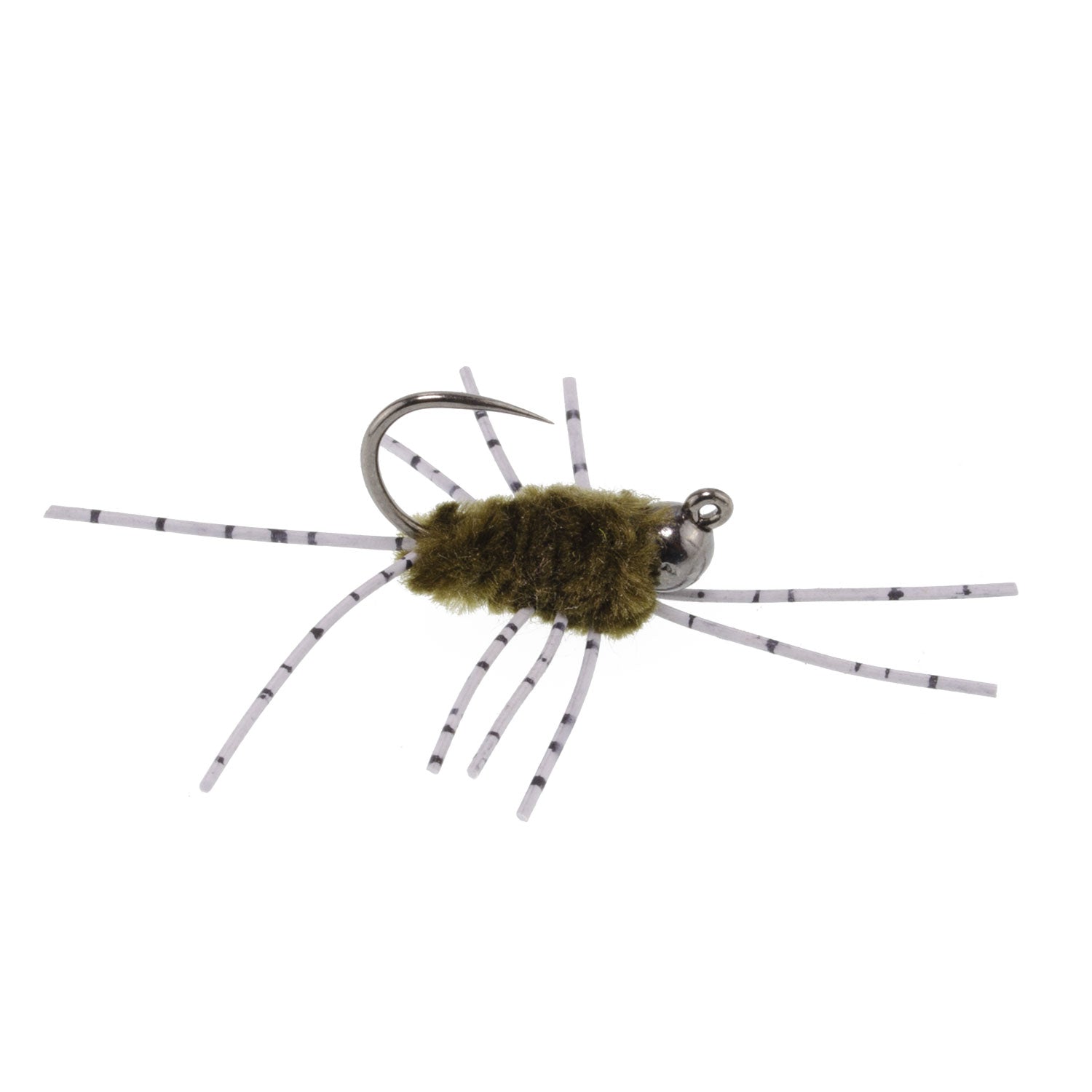 Barbless Pat's Barred Rubber Legs Tungsten Bead Jigged Dark Olive Euro Nymph - Set of 6 Flies Hook Size 6