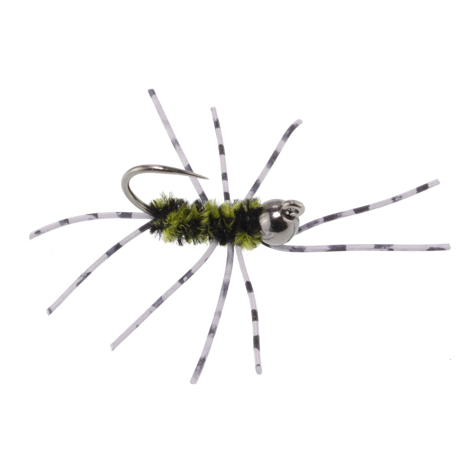 3 Pack Barbless Pat's Barred Rubber Legs Tungsten Bead Jigged Black/Olive Euro Nymph - Hook Size 6