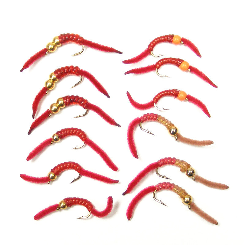 Trout Fly Assortment San Juan Worm Power Bead Dozen Wet Nymph Fly  Fishing Flies Hook Size 12 Each of Patterns