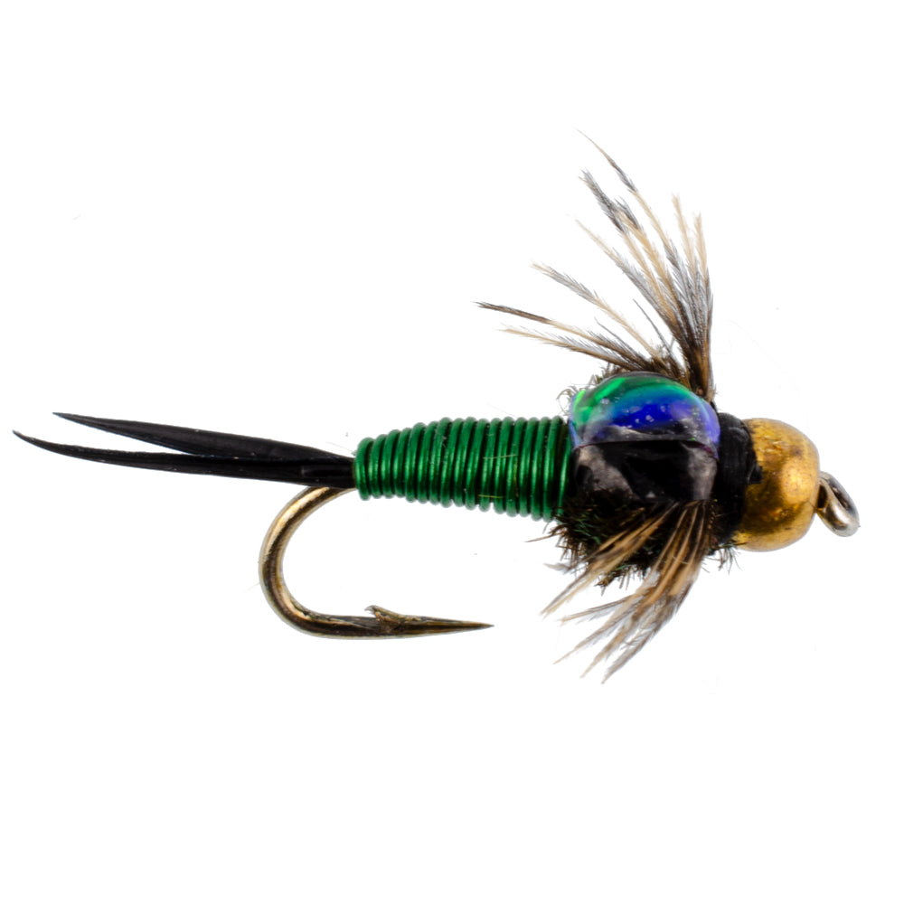 3 Pack Bead Head Green Copper John Nymph Fly Fishing Flies - Hook Size 14