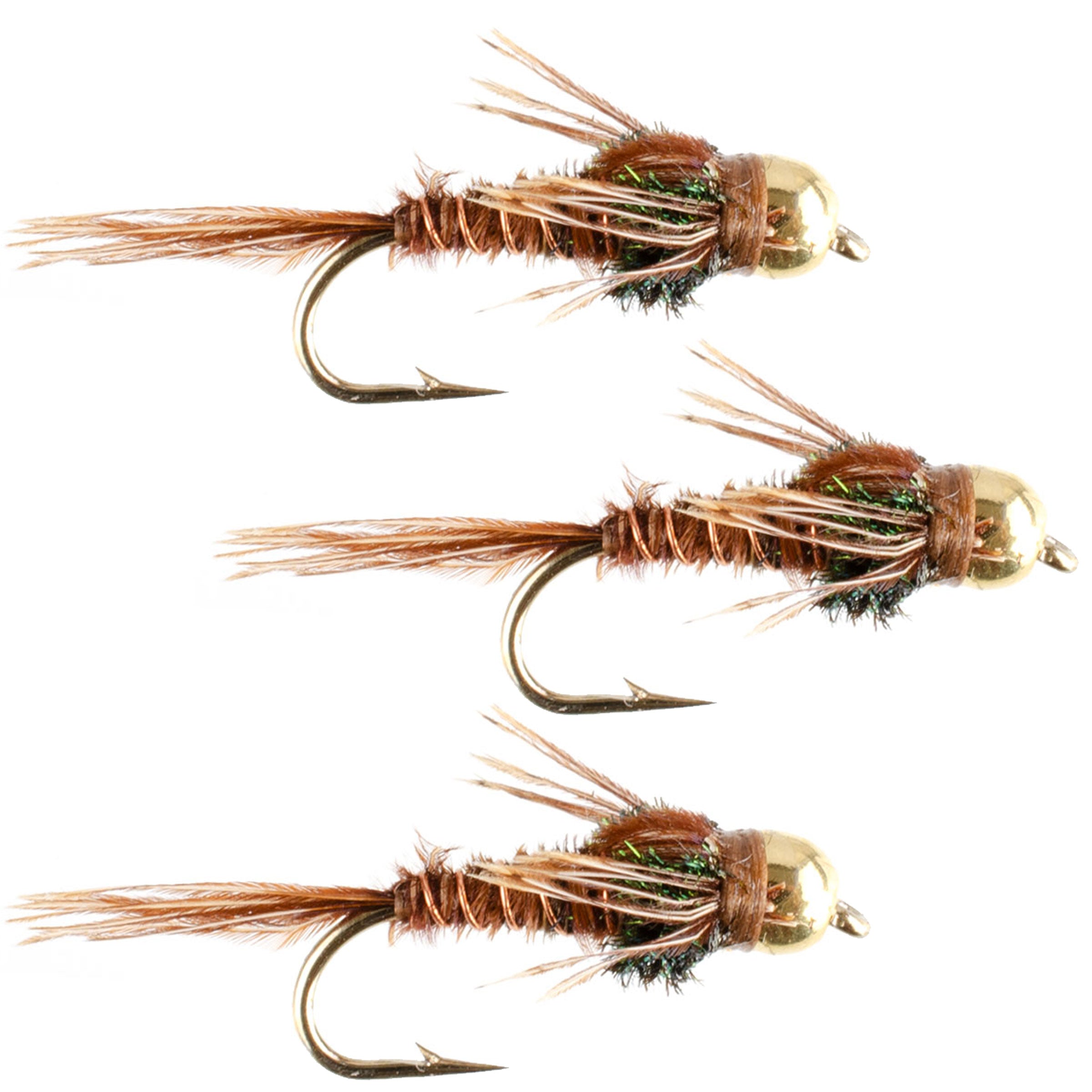 3 Pack Bead Head Pheasant Tail Nymph Hook Size 16 Fly Fishing