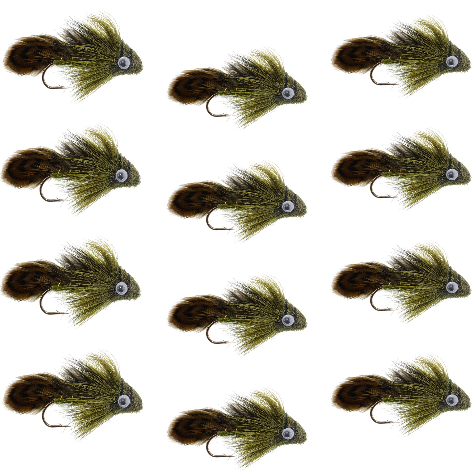 Big Eye Olive Sculpin Streamer Flies - 1 Dozen - Hook Size 2