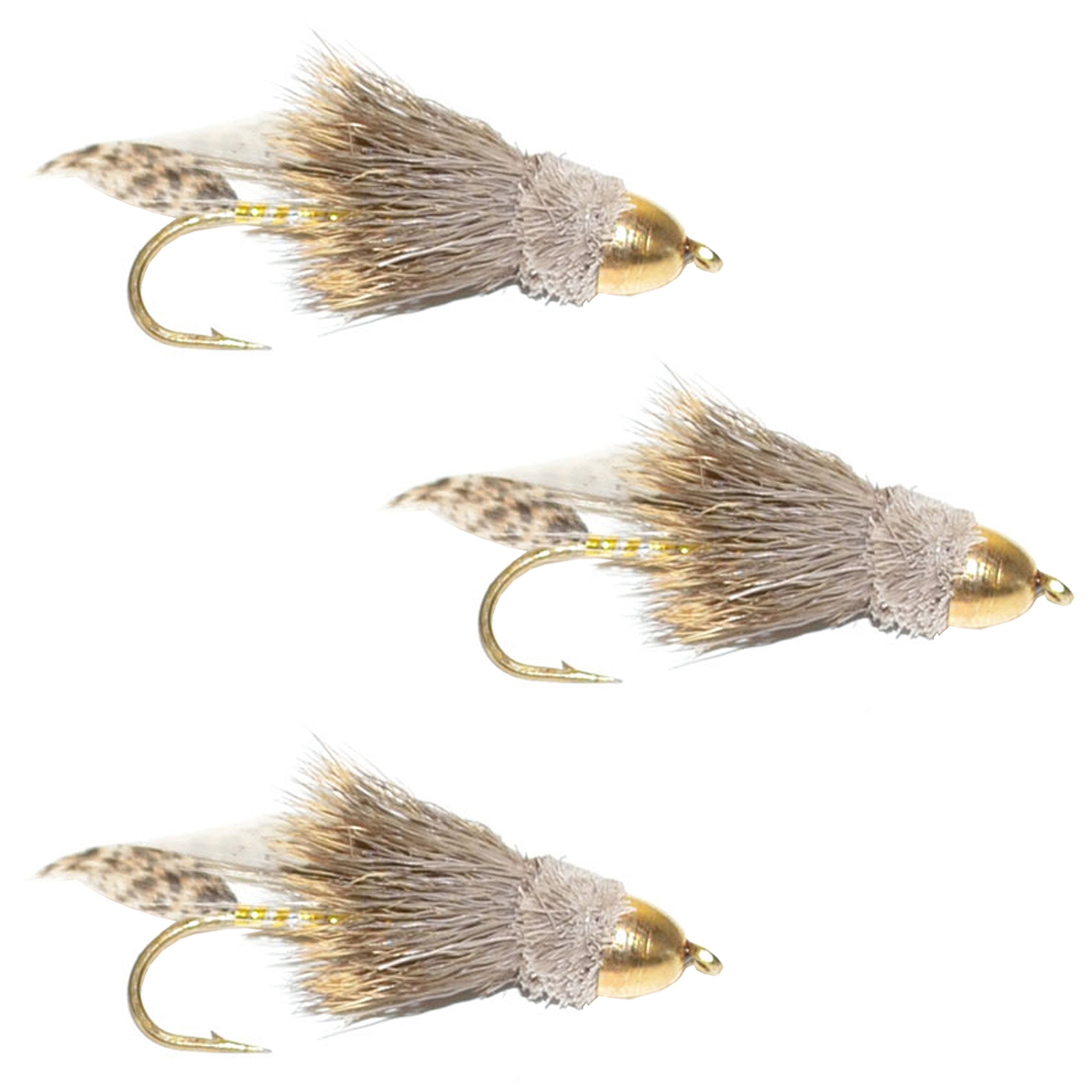 3 Pack Cone Head Muddler Minnow Trout and Bass Streamer Fly Hook Siz