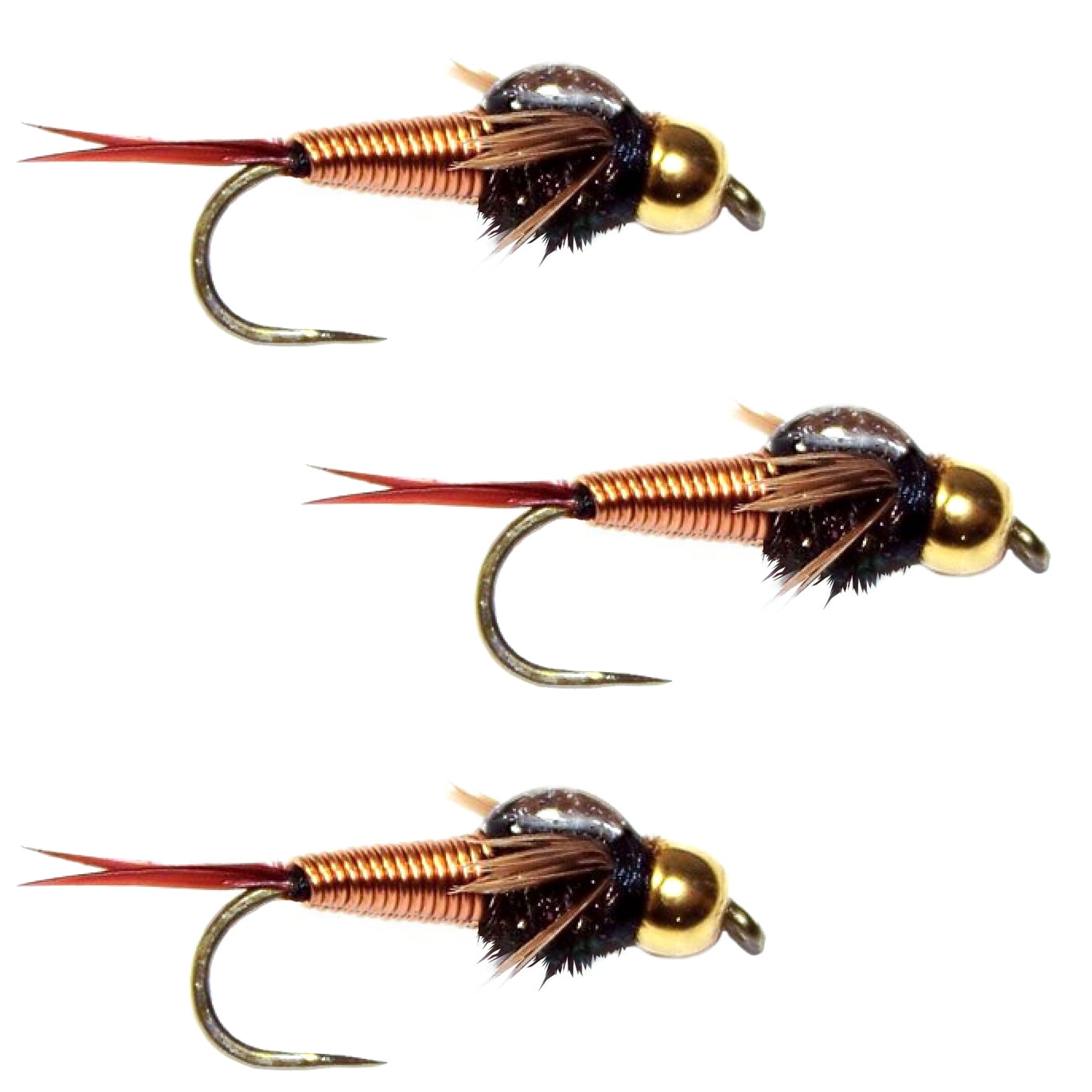 3 Pack Barbless Bead Head Copper John Nymph Fly Fishing Flies - Hook Size 14