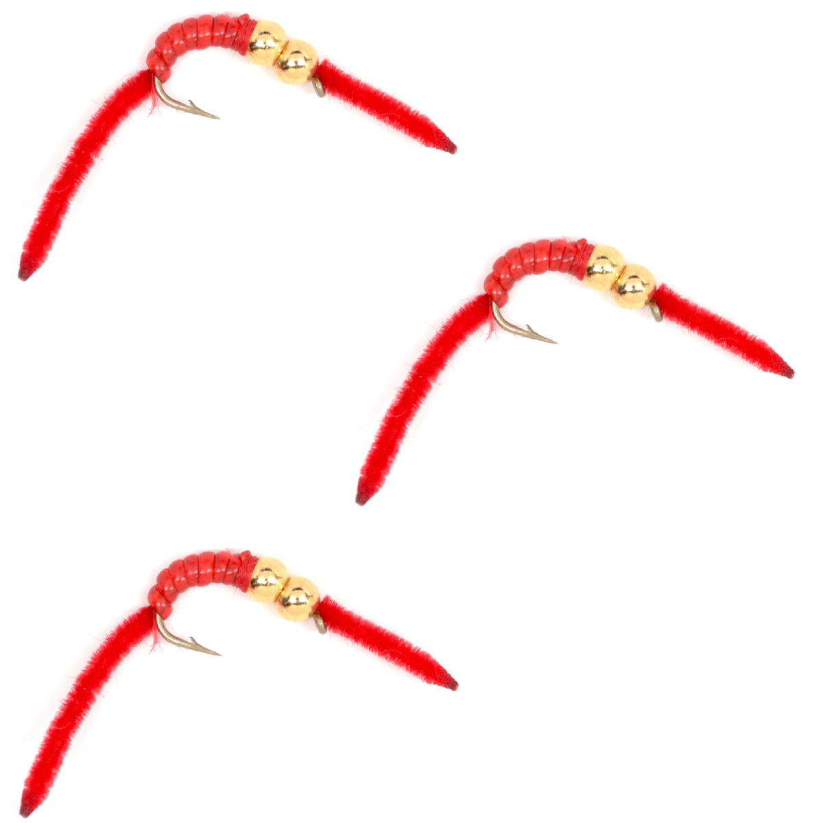 3 Pack San Juan Double Bead Power Worm Red V-Rib - Hook Size 14