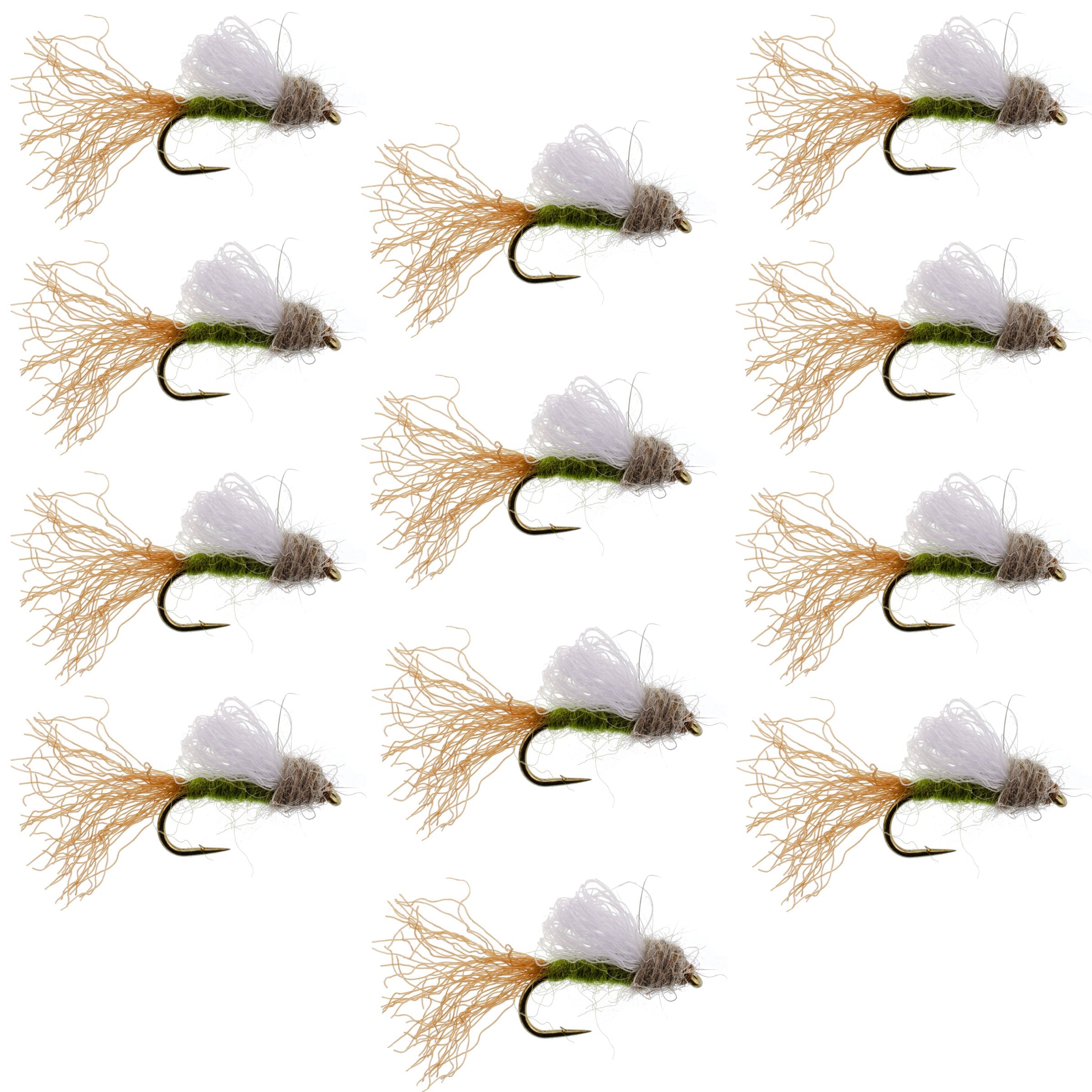 Olive Iris Caddis Emerger Caddis Trout Dry Fly - 12 Flies Hook Size 16