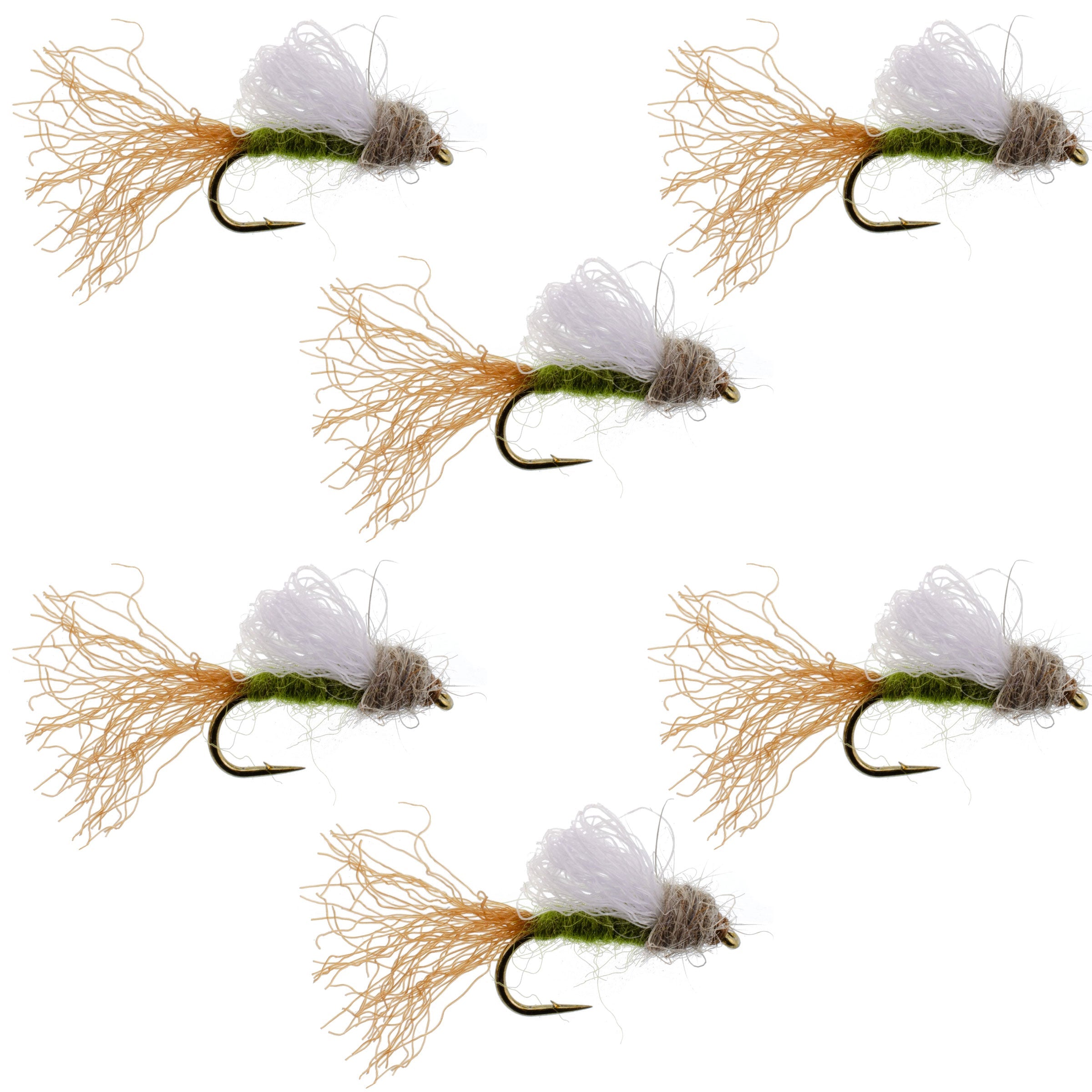 Olive Iris Caddis Emerger Caddis Trout Dry Fly - 6 Flies Hook Size 16