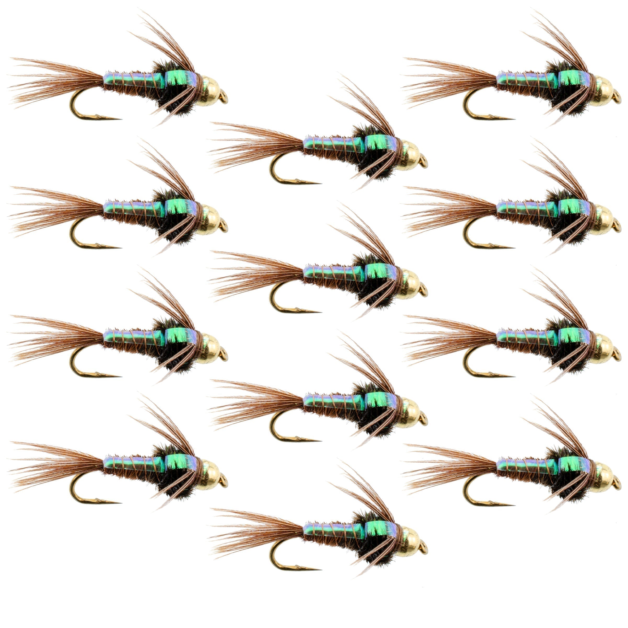 Tungsten Bead Head Flash Back Pheasant Tail Nymph 1 Dozen Flies Size 10