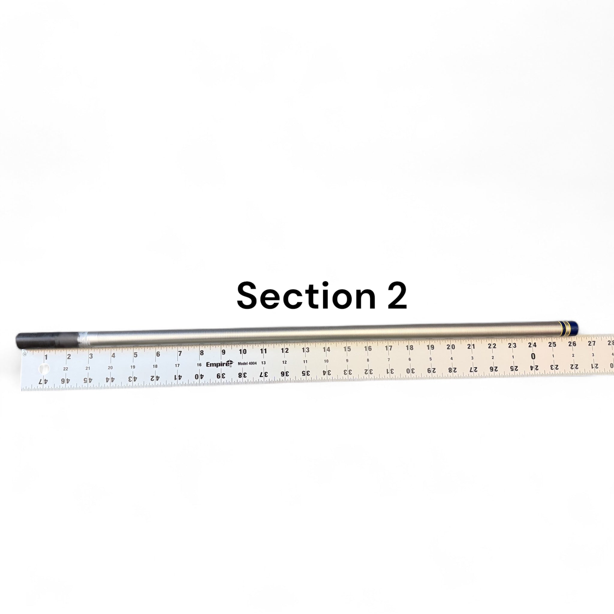 Wasatch Tenkara Rods Open Waters Section 2 replacement rod part shown with ruler for scale and length reference.