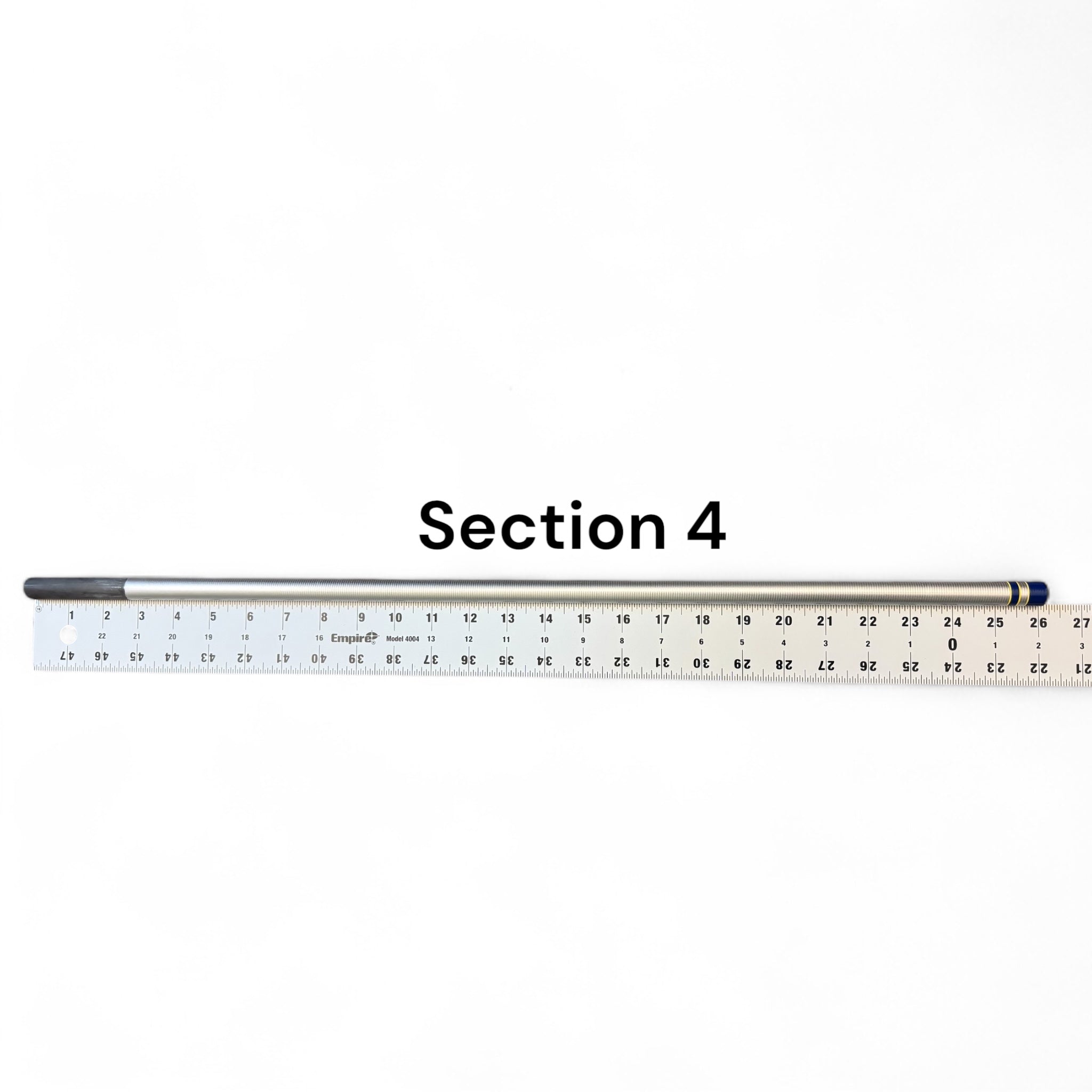 Wasatch Tenkara Rods Open Waters Section 4 replacement rod part shown with ruler for scale and length reference.