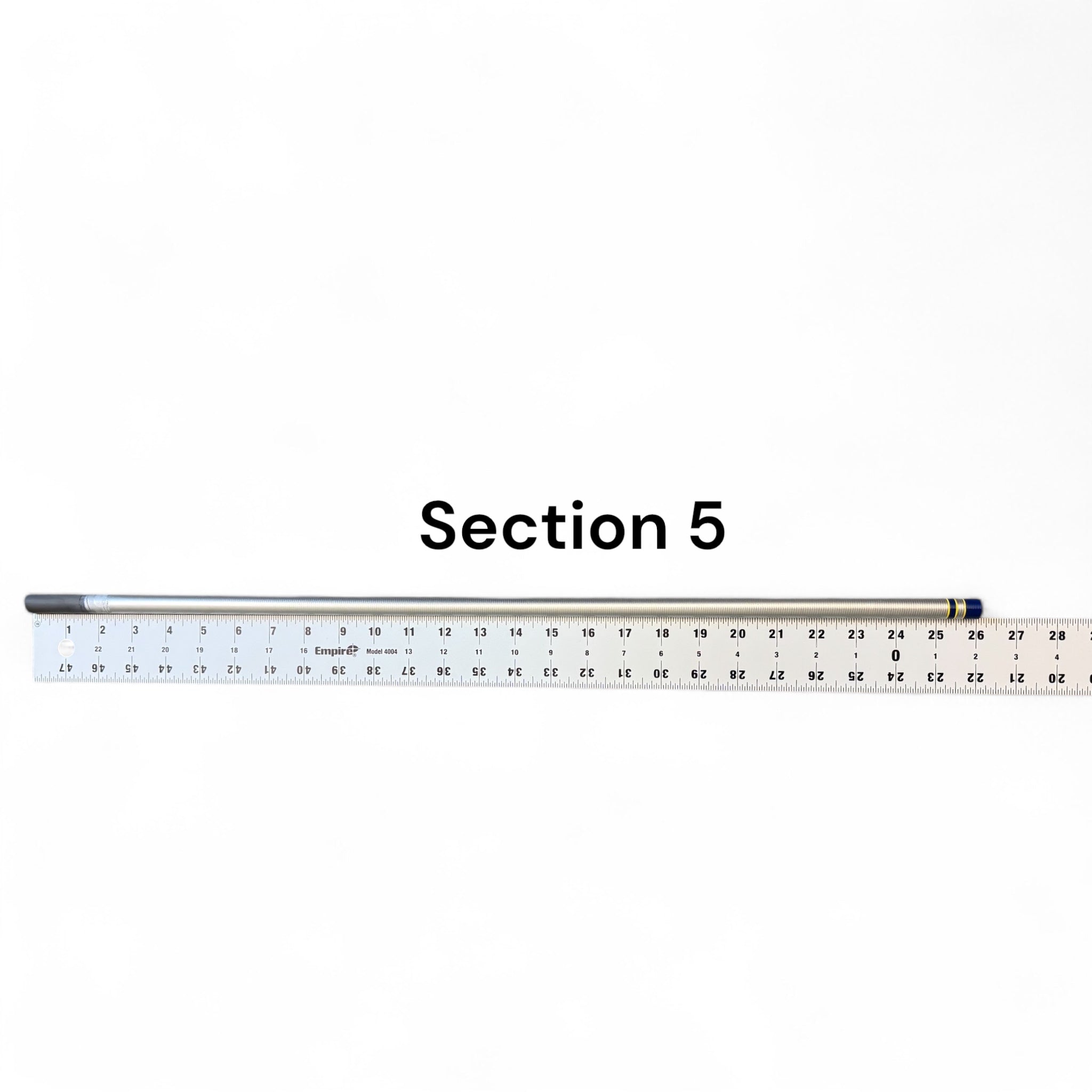 Wasatch Tenkara Rods Open Waters Section 5 replacement rod part shown with ruler for scale and length reference.