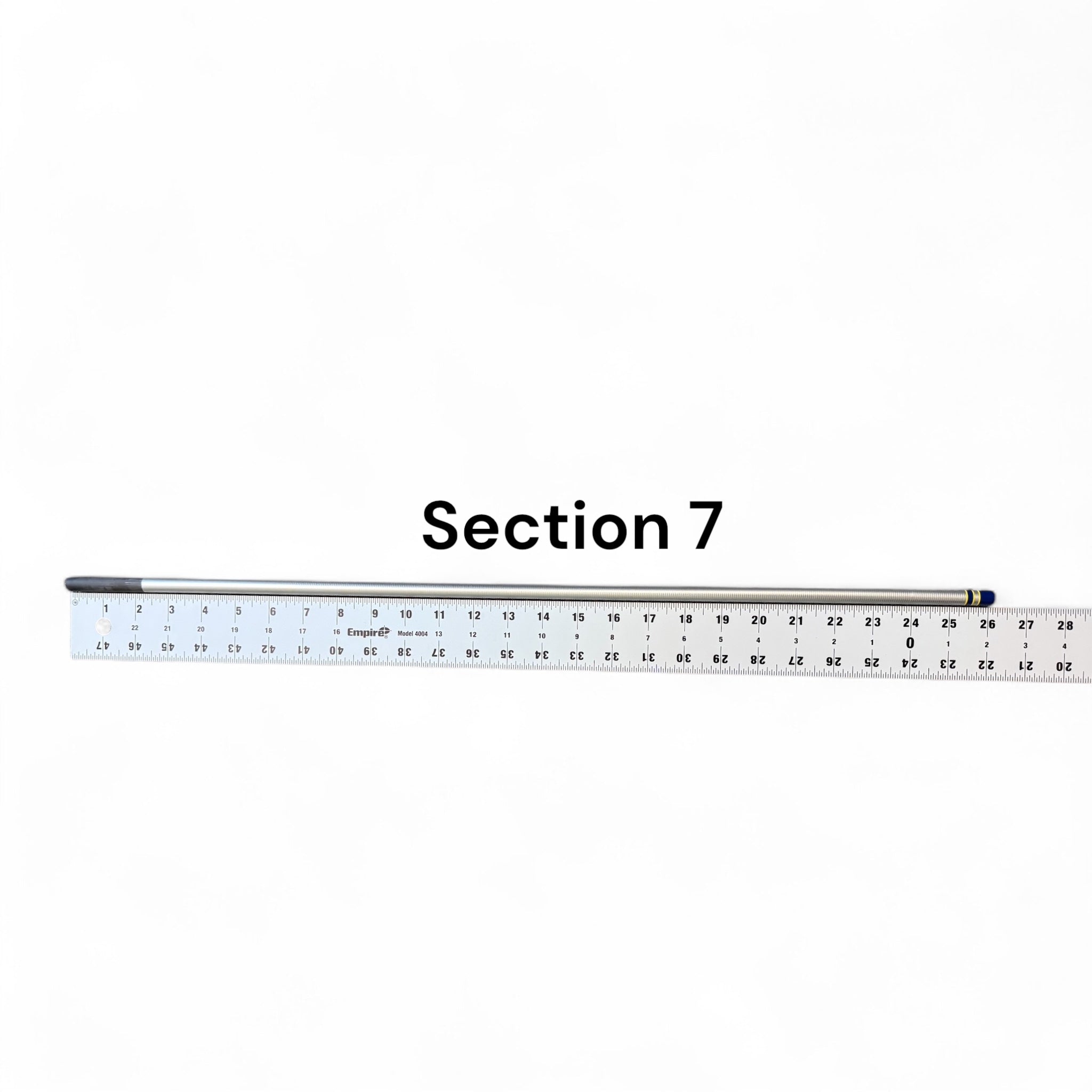 Wasatch Tenkara Rods Open Waters Section 7 replacement rod part shown with ruler for scale and length reference.