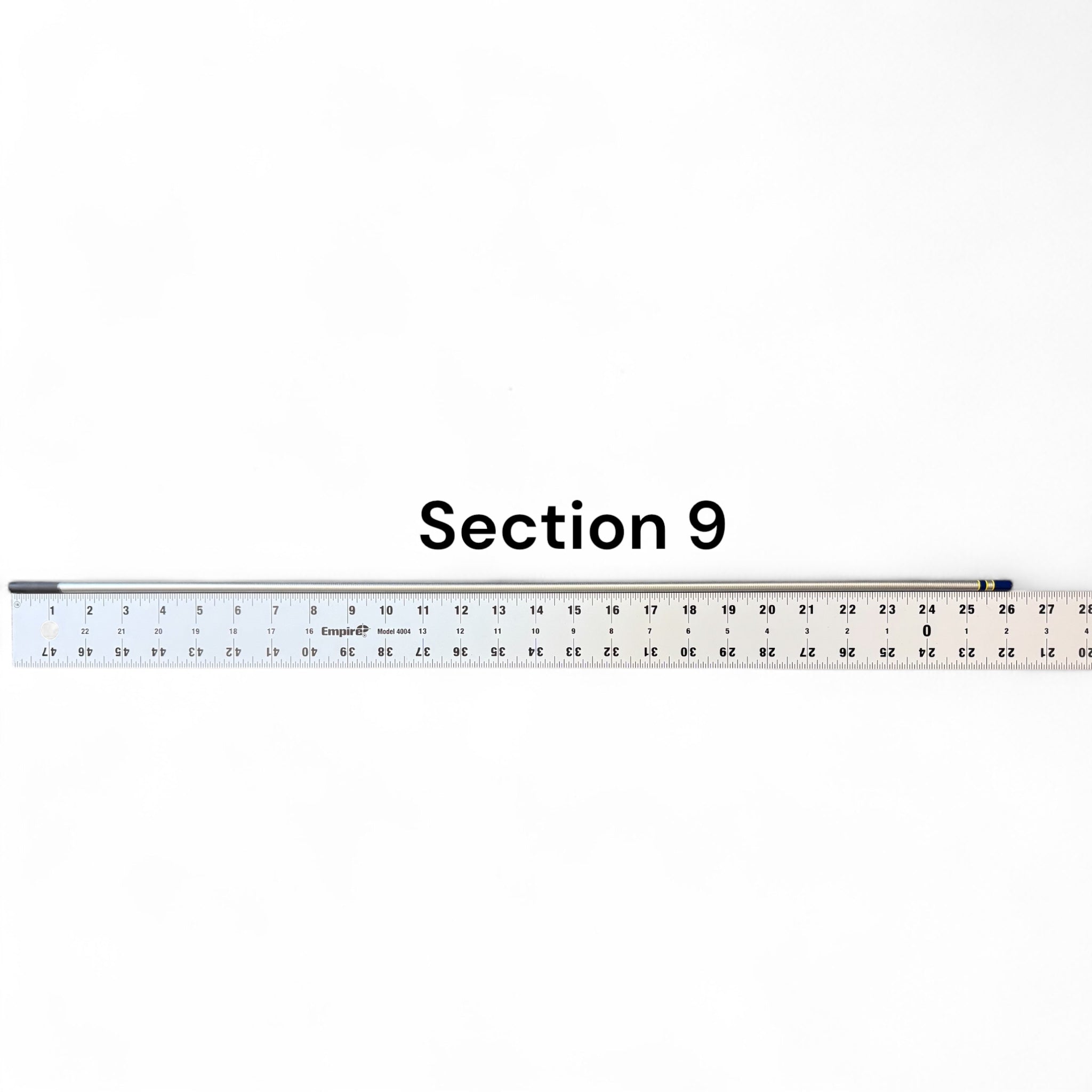 Wasatch Tenkara Rods Open Waters Section 9 replacement rod part shown with ruler for scale and length reference.
