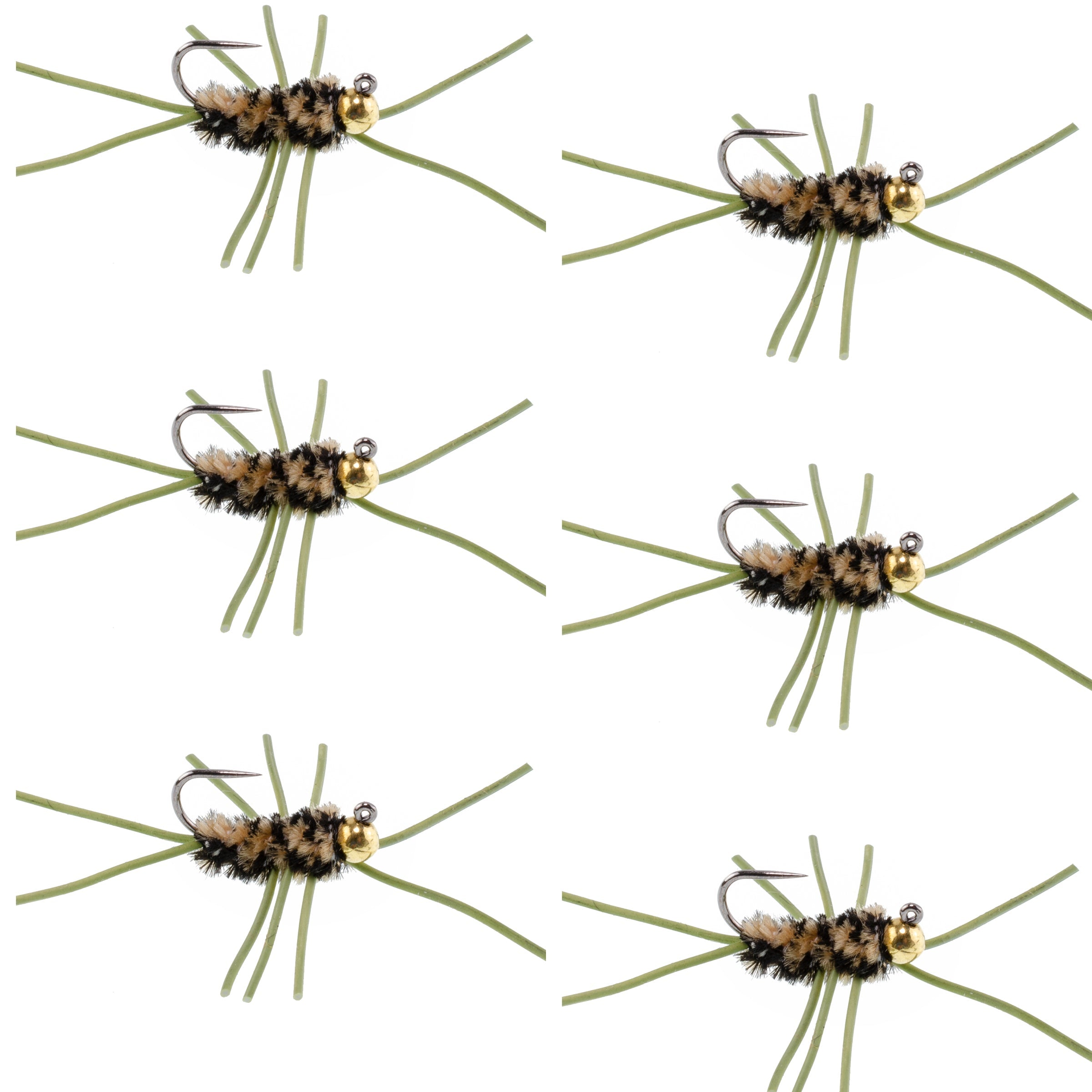 Barbless Pat's Rubber Legs Tungsten Bead Jigged Coffee/Black Euro Nymph - Set of 6 Flies Hook Size 10