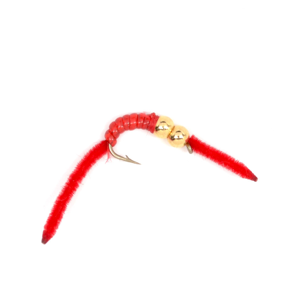 3 Pack San Juan Double Bead Power Worm Red V-Rib - Hook Size 12