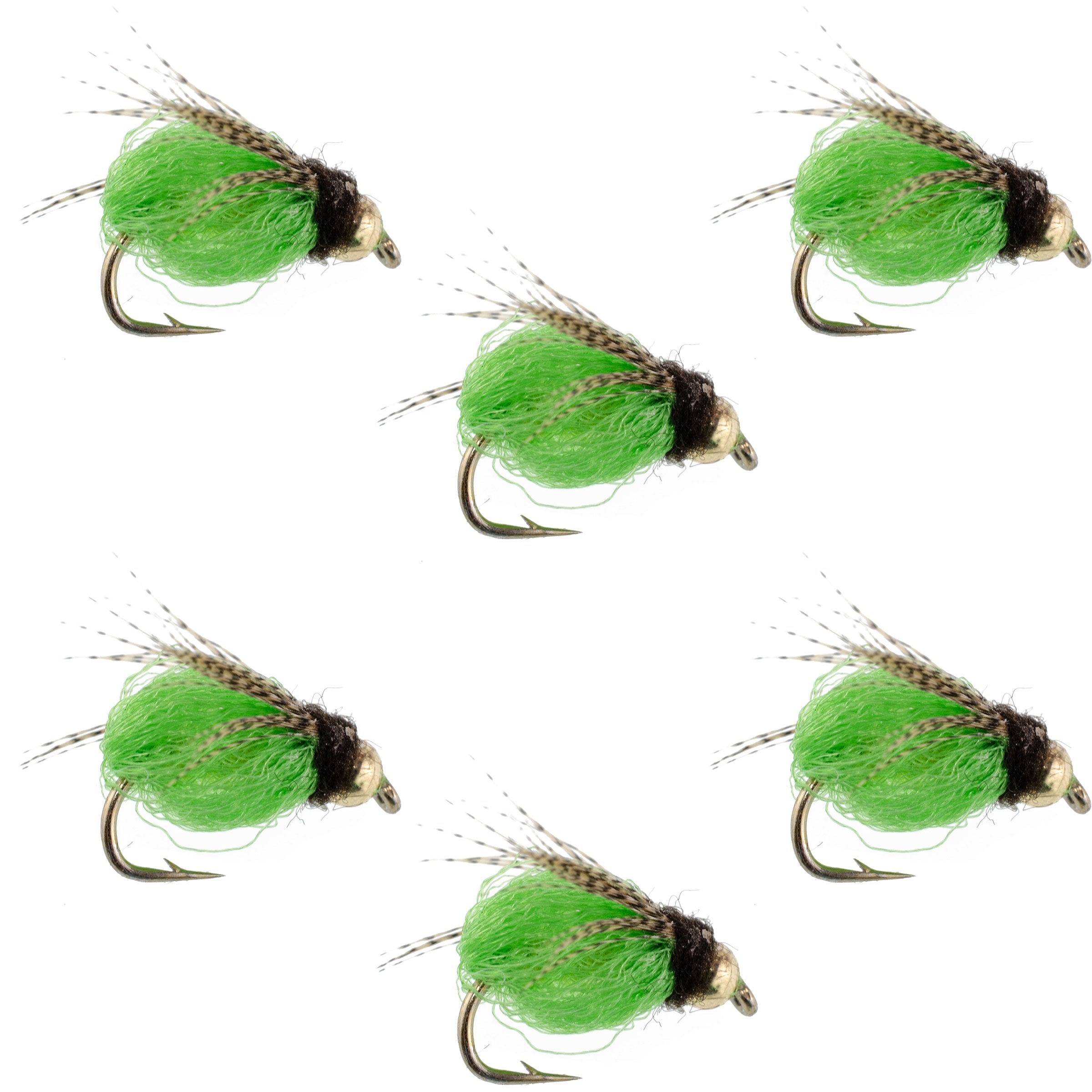 Bead Head LaFontaine Bright Green Deep Sparkle Caddis Pupa - 6 Flies Hook Size 16