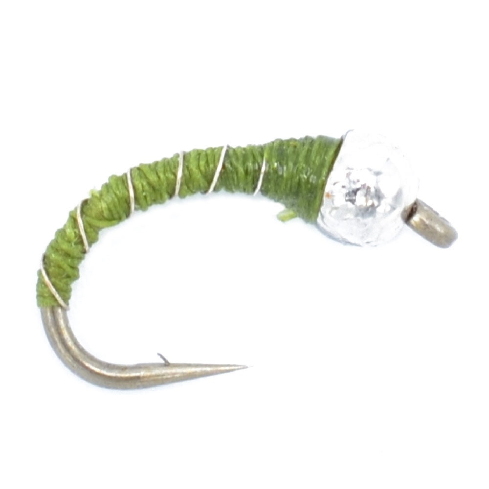 Bead Head Olive Zebra Midge Still Water Nymph 1 Dozen Hook Size 14