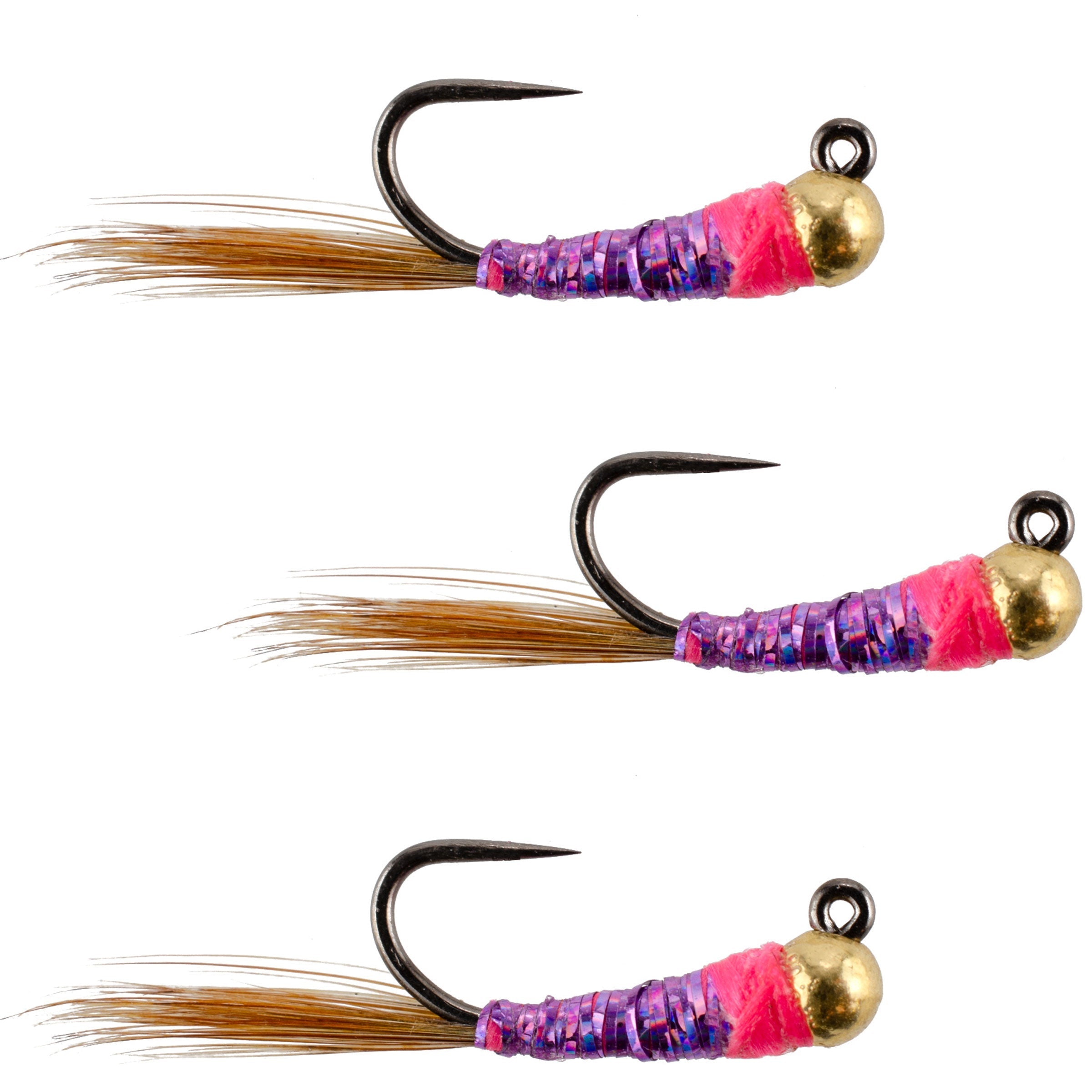 3 Pack Tungsten Bead Hot Spot Purple Perdigon Tactical Jig Spanish Czech Euro Nymph Fly - Hook Size 16