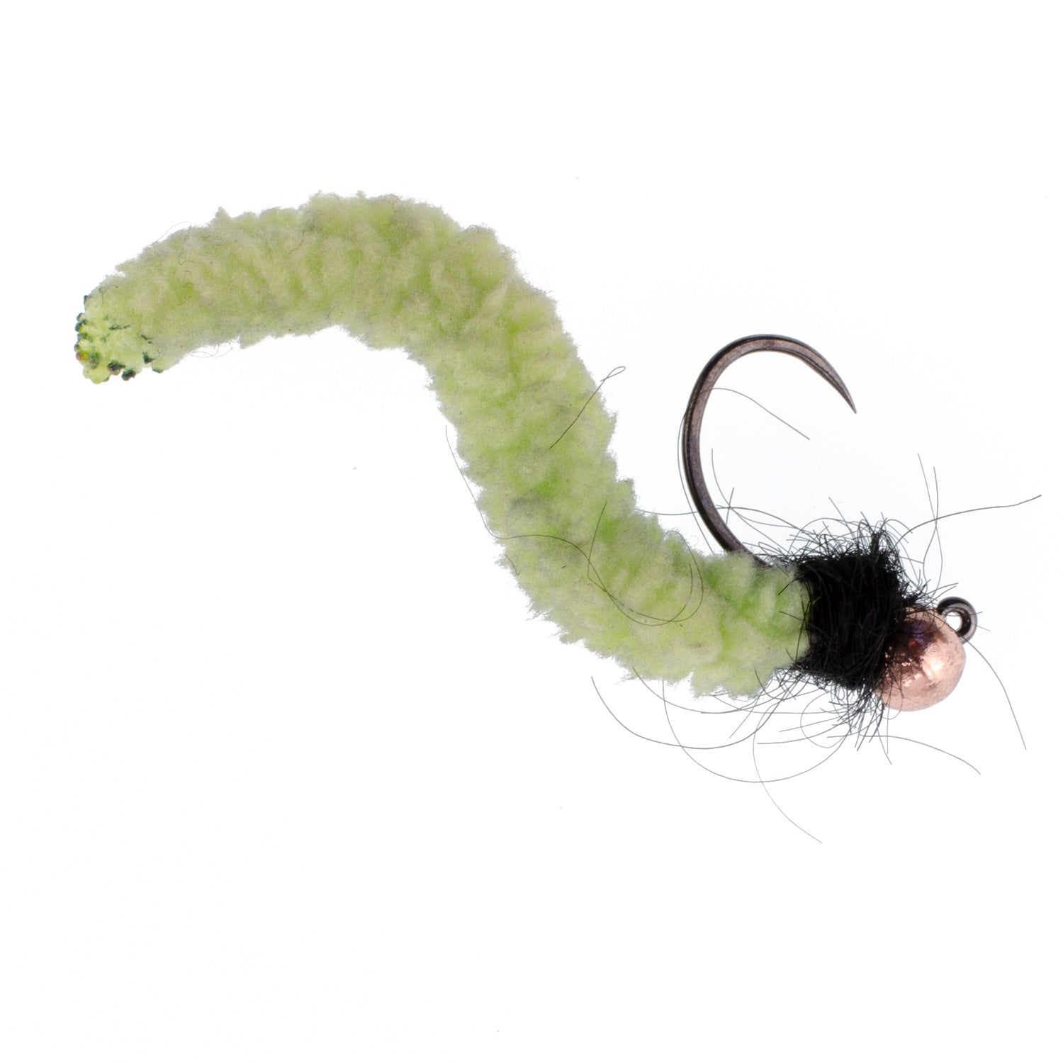 3 Pack Tungsten Bead Chartreuse Wormy Mop Fly Tactical Jig Czech Euro Nymph Barbless Fly - Size 14