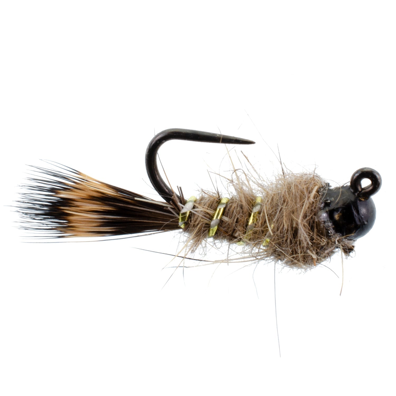 Black Tungsten Bead Tactical Hares Ear Czech Nymph Euro Nymphing Fly - 1 Dozen Flies Size 12