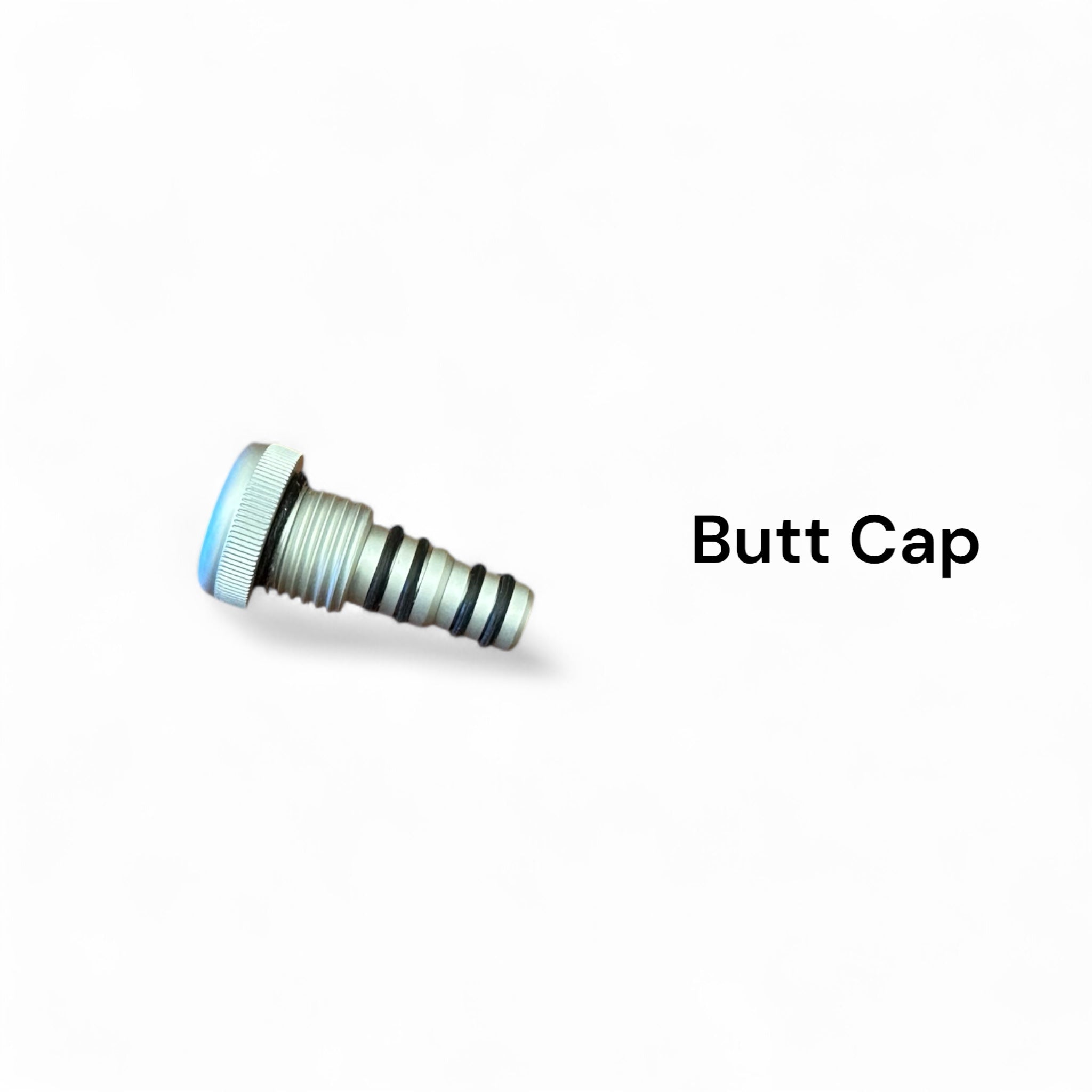 Replacement butt cap for Wasatch Tenkara Rods, featuring a threaded aluminum design with multiple rubber O-rings for a secure fit—compatible with the Middle Fork rod to keep internal sections safely in place.