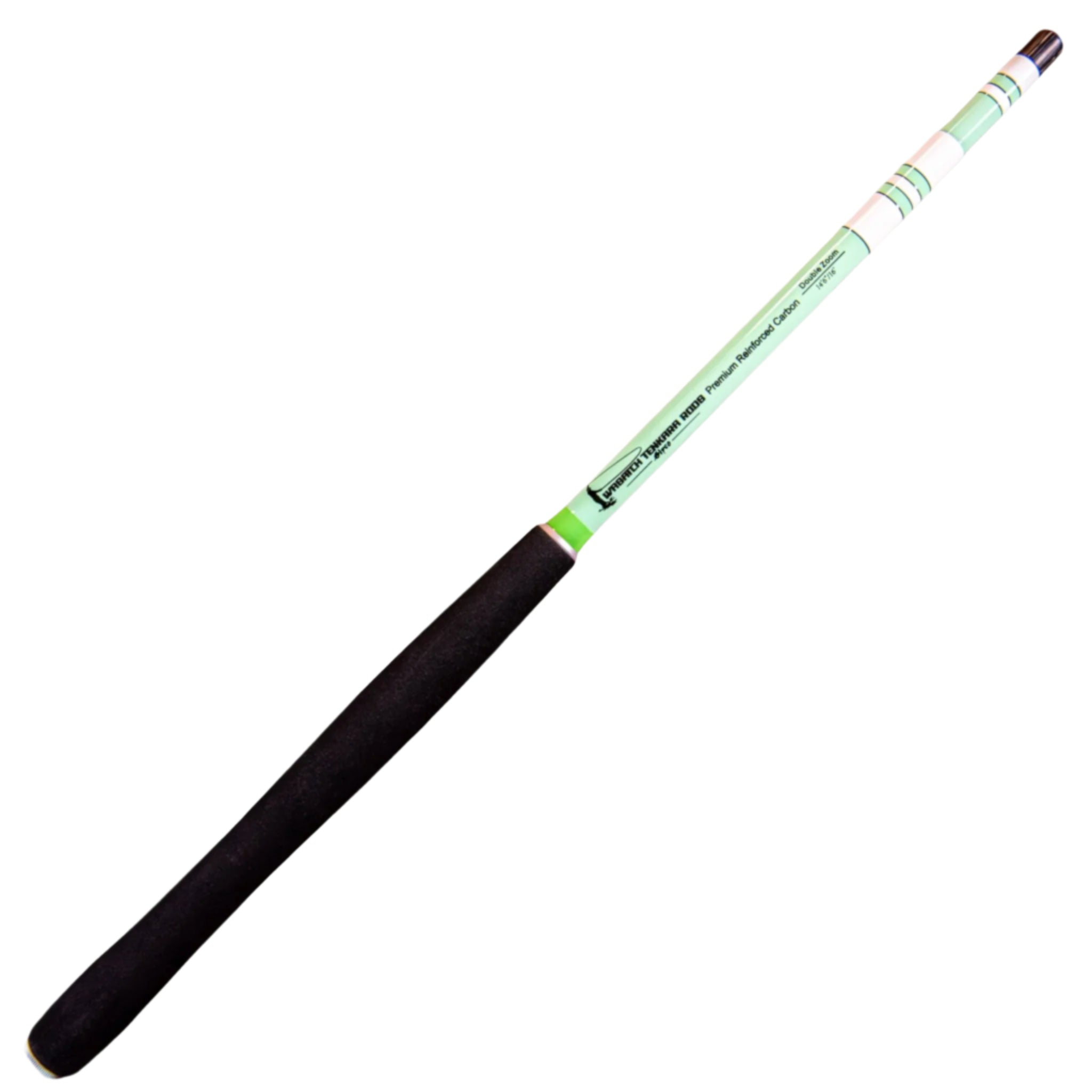 Wasatch Tenkara Rods SIYCO model featuring a green and white color scheme, long black EVA handle, and premium reinforced carbon construction—designed for high-performance tenkara fly fishing.