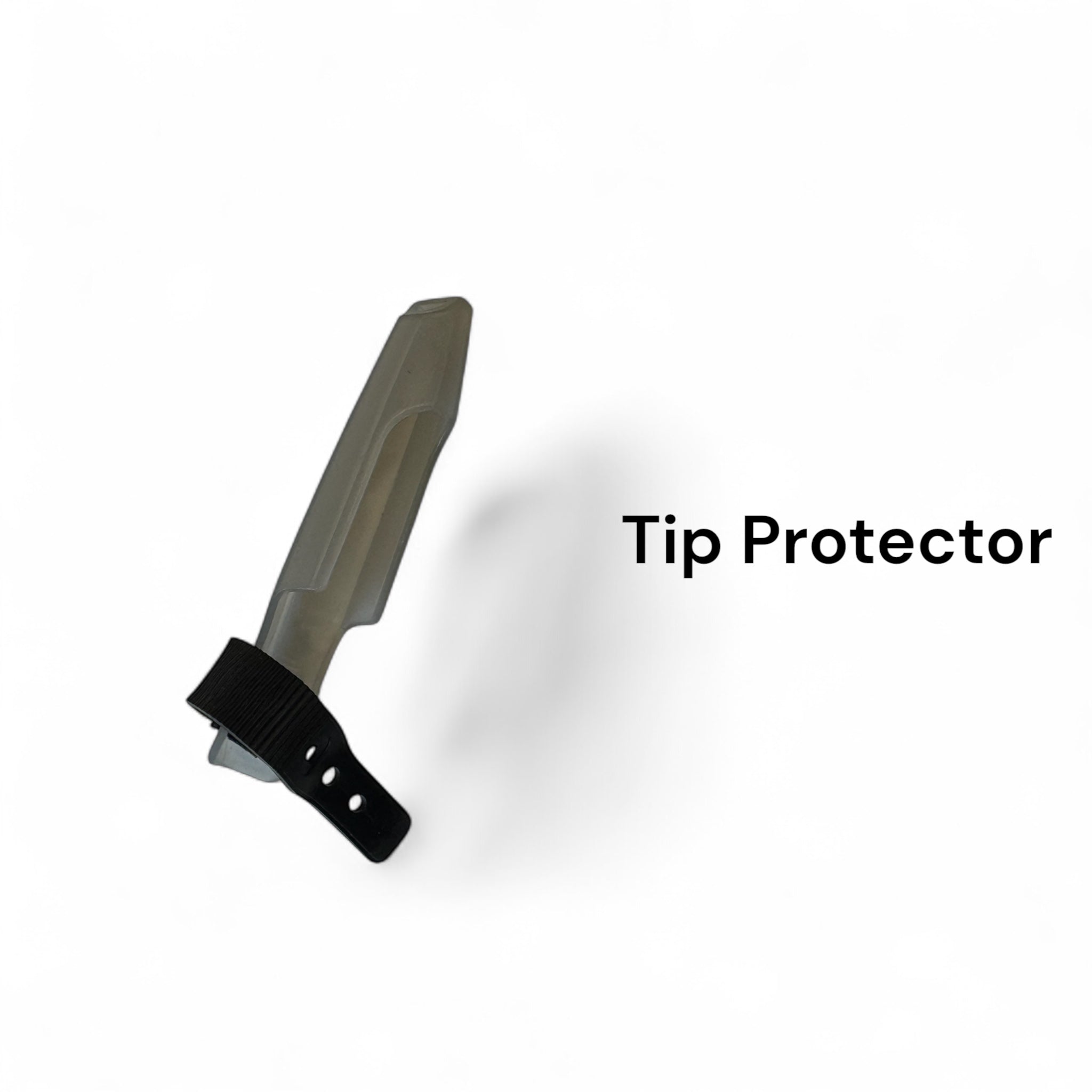Close-up of the Wasatch Tenkara Rods Command Force tip protector, a durable translucent guard with an adjustable strap designed to protect spinning rod tips during storage and transport.