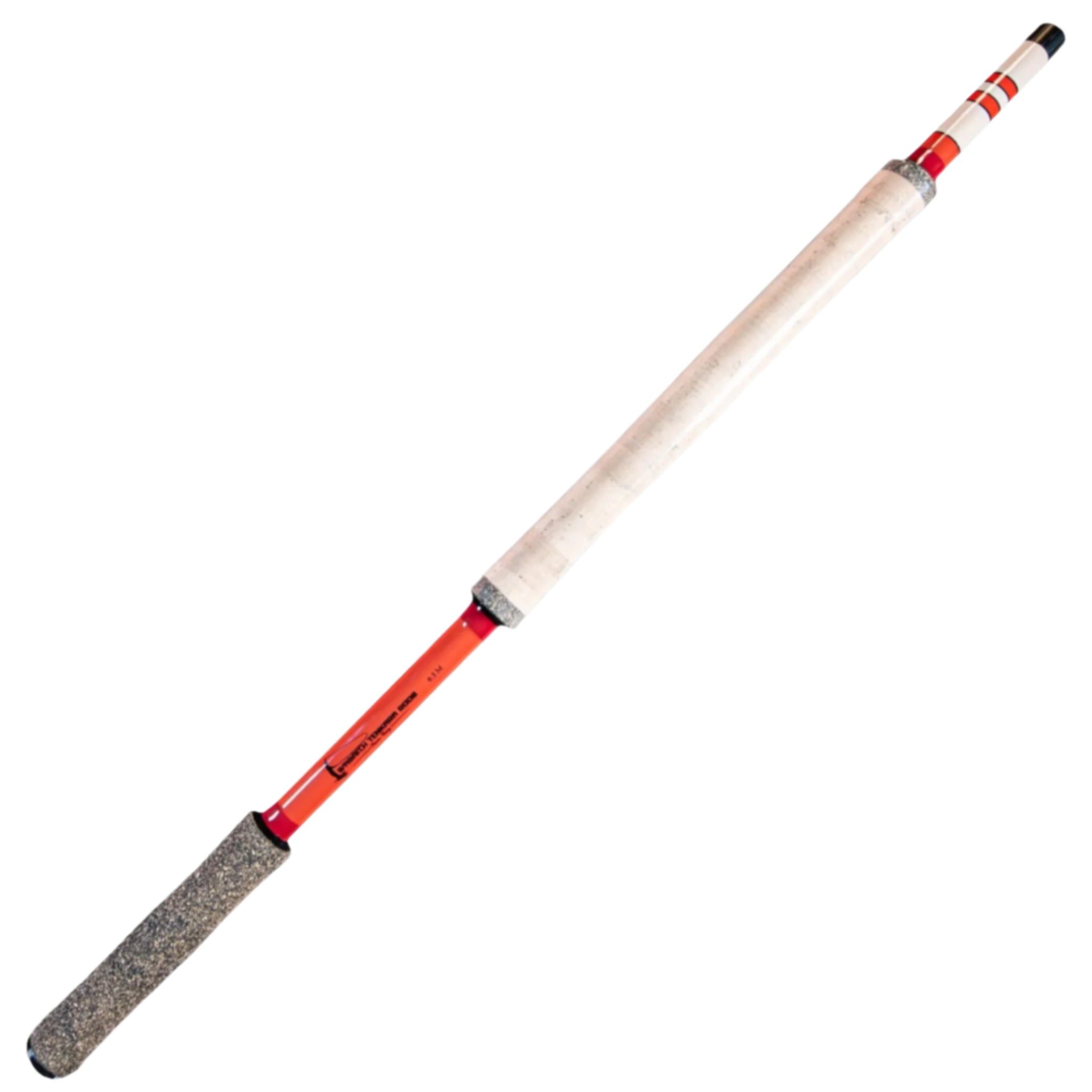 Phoenix Rising Tenkara Rod full handle section by Wasatch Tenkara Rods, featuring a red carbon fiber body with dual cork grips and precision winding check accents.