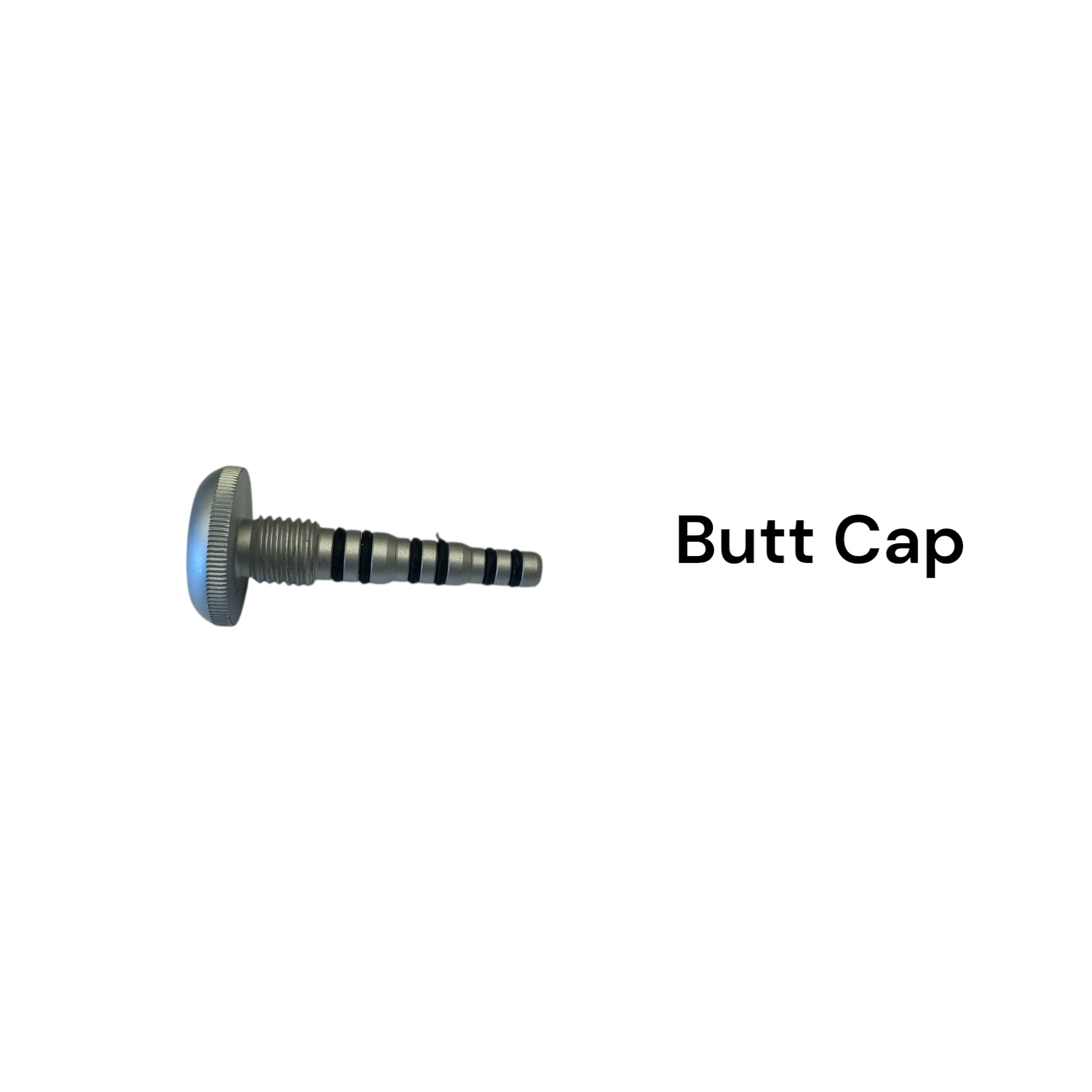 Silver aluminum butt cap for the Wasatch Tenkara Rods Snub Nose IV, featuring a threaded design with multiple rubber O-rings for secure closure and easy access to internal rod sections.