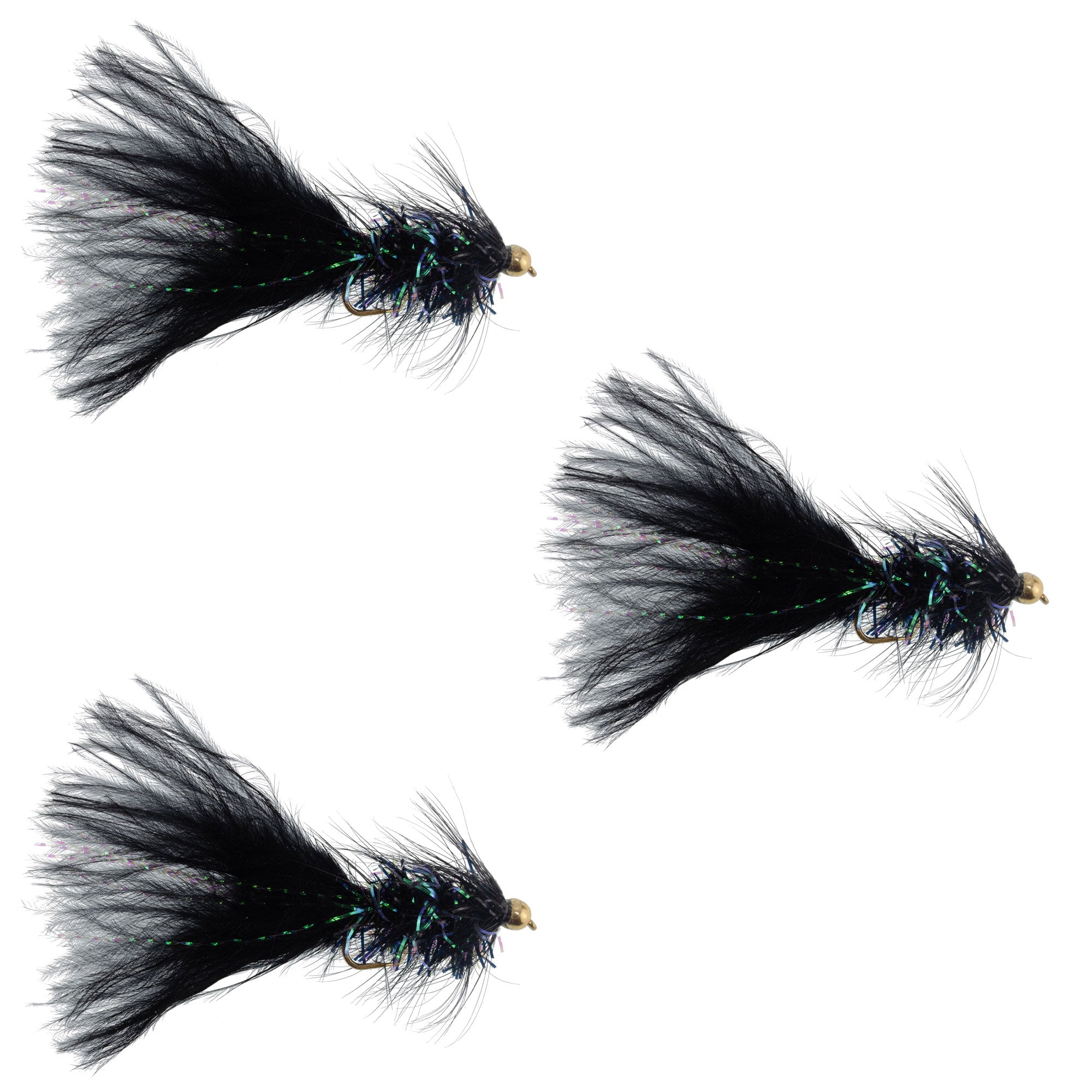3 Pack Black Bead Head Crystal Woolly Bugger Streamer - Size 8