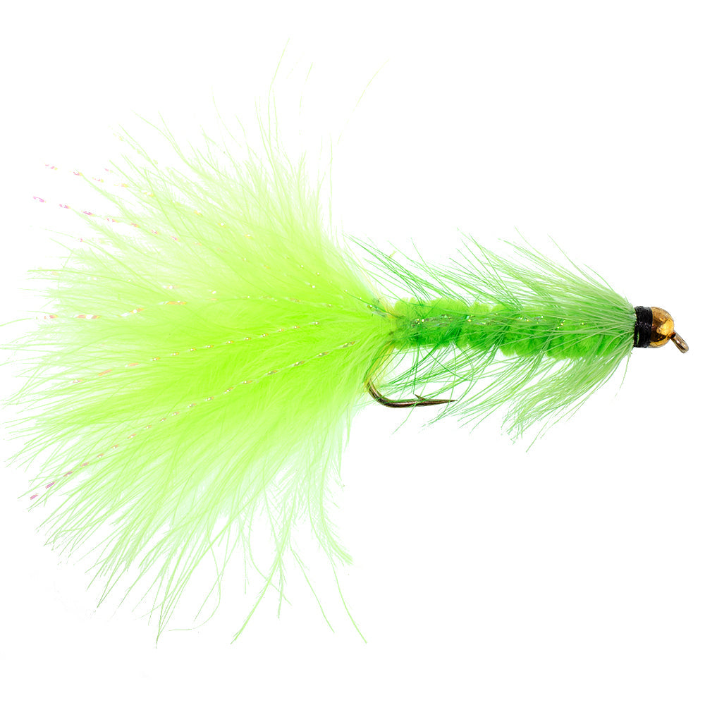 Chartreuse Bead Head Crystal Woolly Bugger Streamer Fly - 12 Flies - Size 8