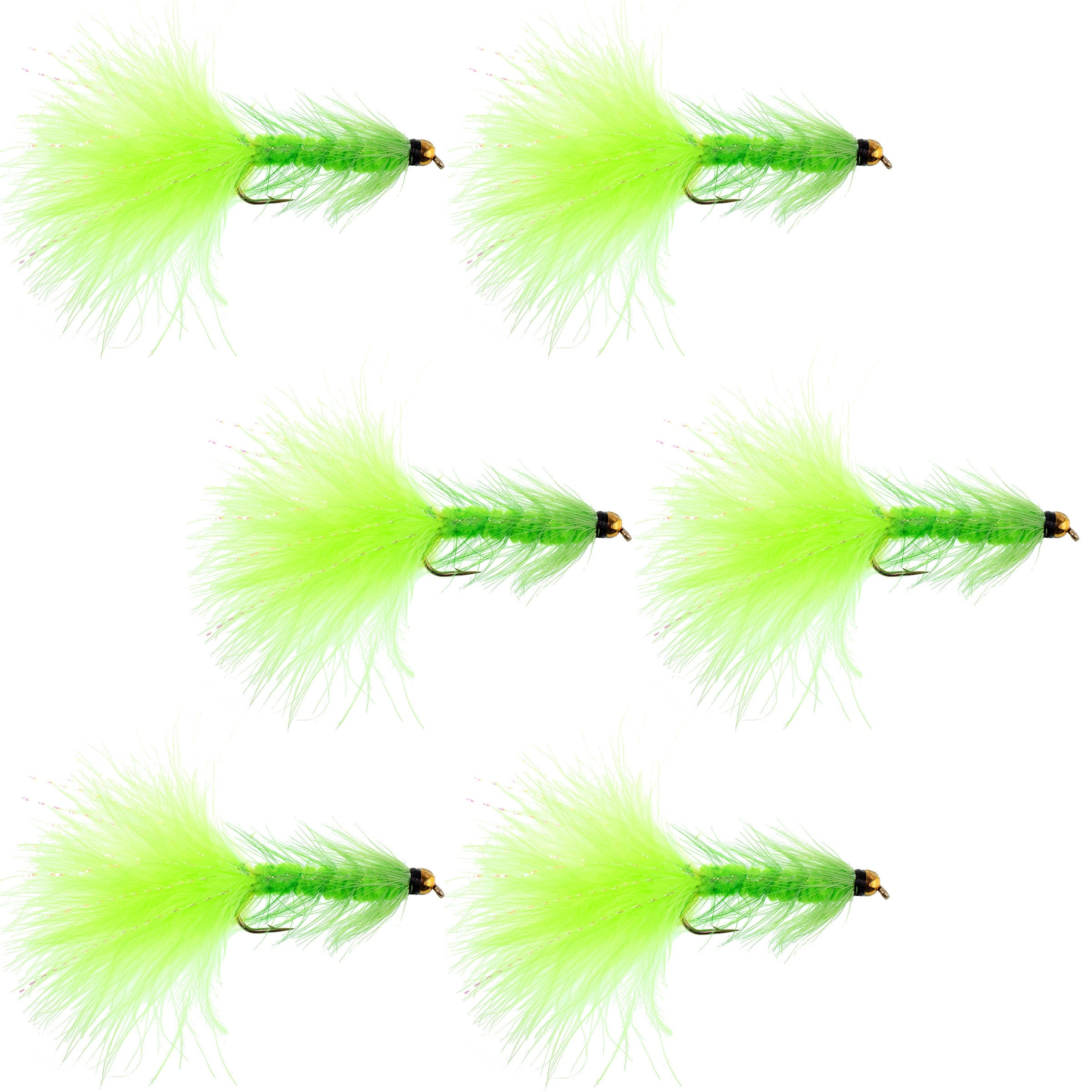 Chartreuse Bead Head Crystal Woolly Bugger Streamer Fly - 6 Flies Size 8