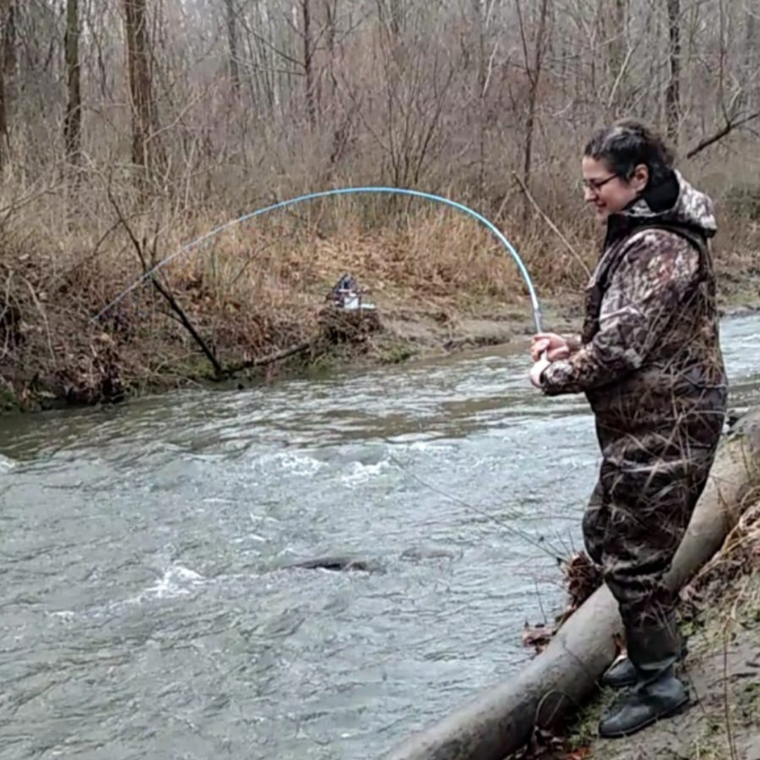The Maruki Sharpshooter Tenkara rod with a customer nearly bending it in half on a fish!.