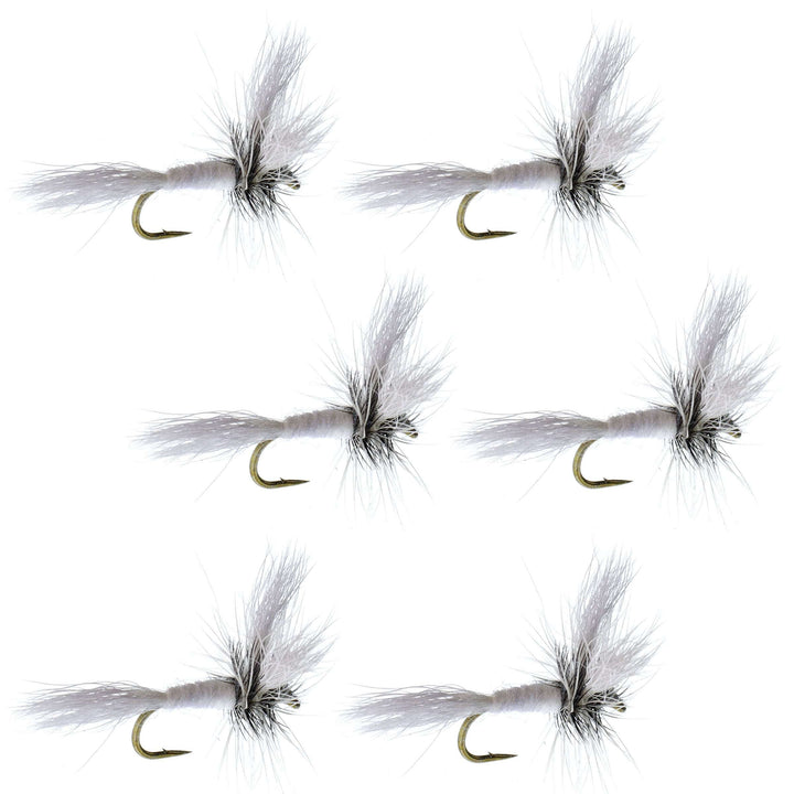 Barbless White Wulff Classic Hair Wing Dry Fly - 6 Flies Hook Size 14