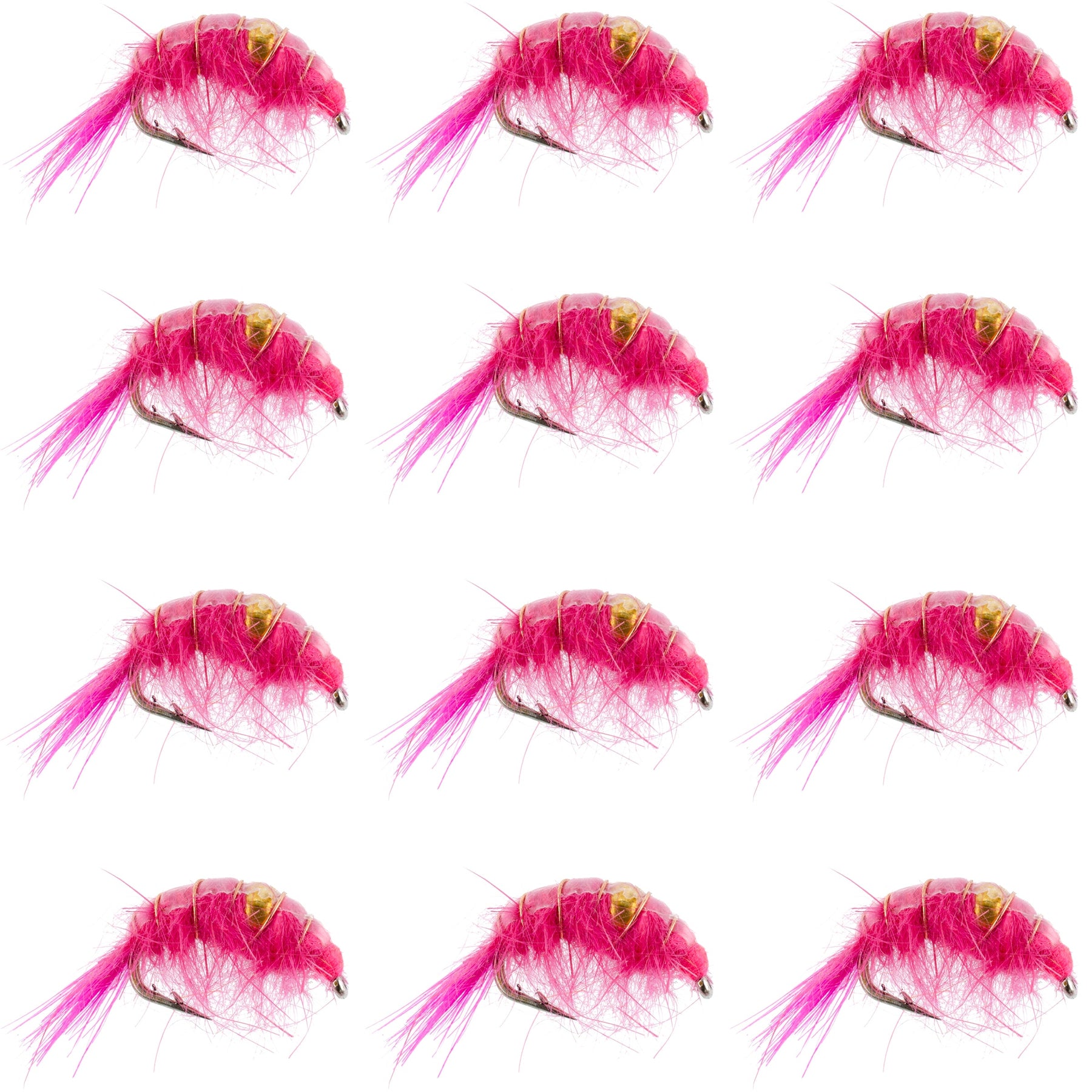 Pink Beaded Shrimp Scud Pattern - 1 Dozen Size 12 - Tailwater Lake Fly ...