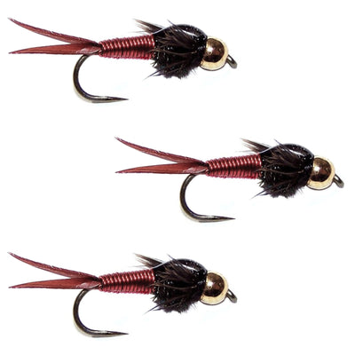 3 Pack Barbless Bead Head Red Copper John Nymph Fly Fishing Flies -  Hook Size 16