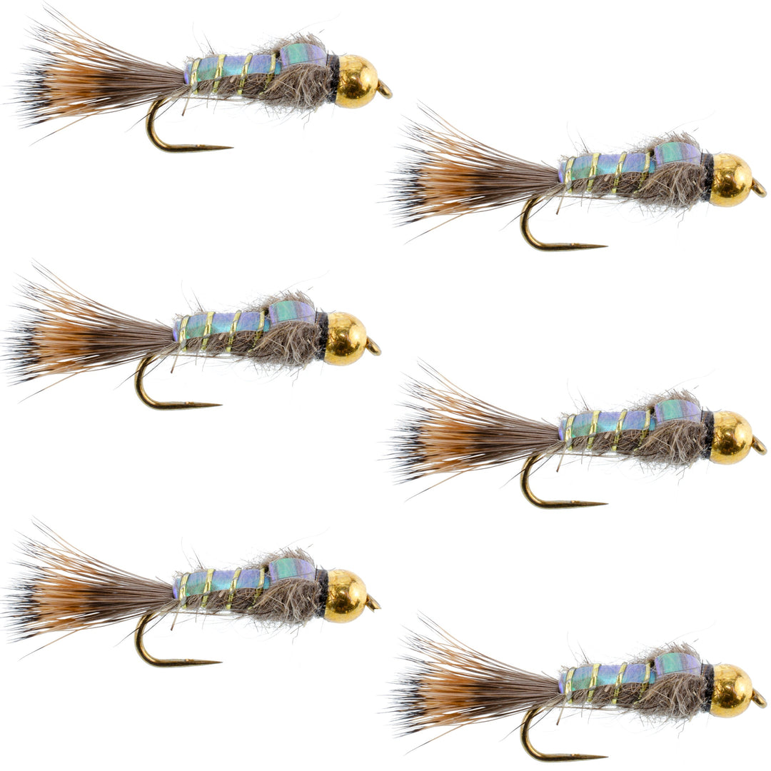 barbless fishing hooks size 10 Barbless Bead Head Flash Back Gold Ribbed Hare's Ear Nymph 6 Flies Hook Size 10