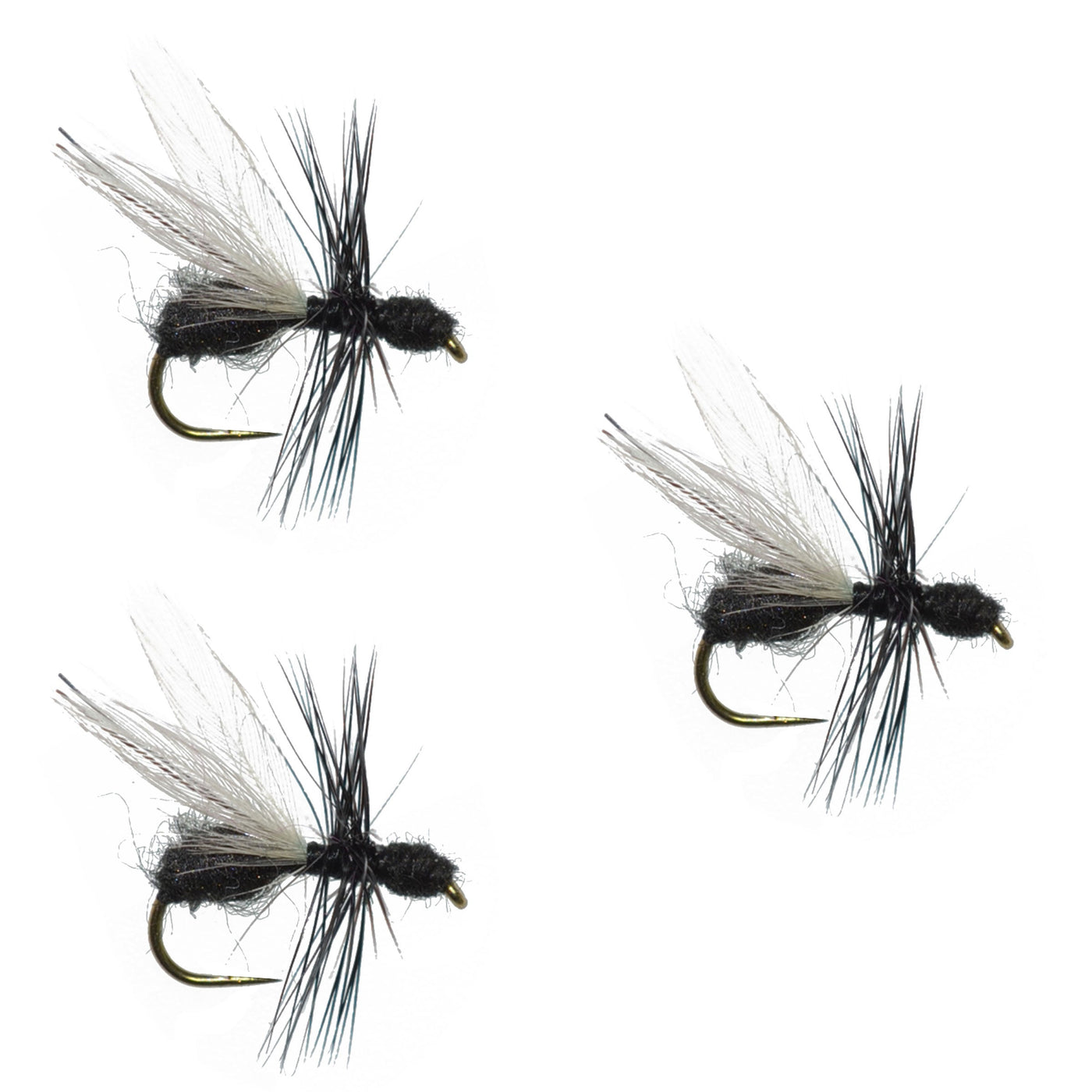 3 Pack Barbless Black Fur Flying Ant Terrestrial Trout Dry Fly Fishing Flies - Hook Size 14