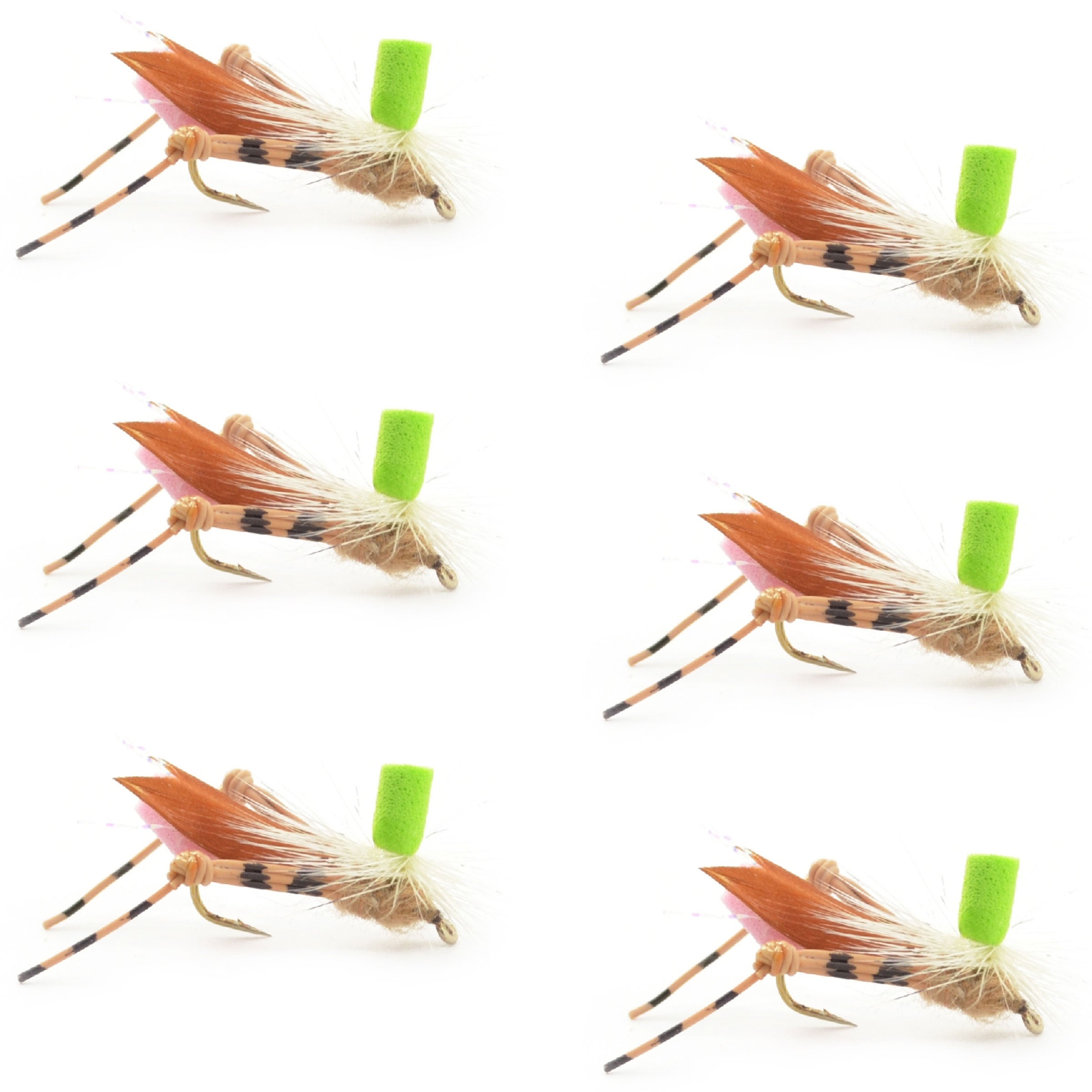 Chopper Small Fly Green Top Hopper Foam Body Grasshopper Fly - 6 Flies Hook Size 10 ...