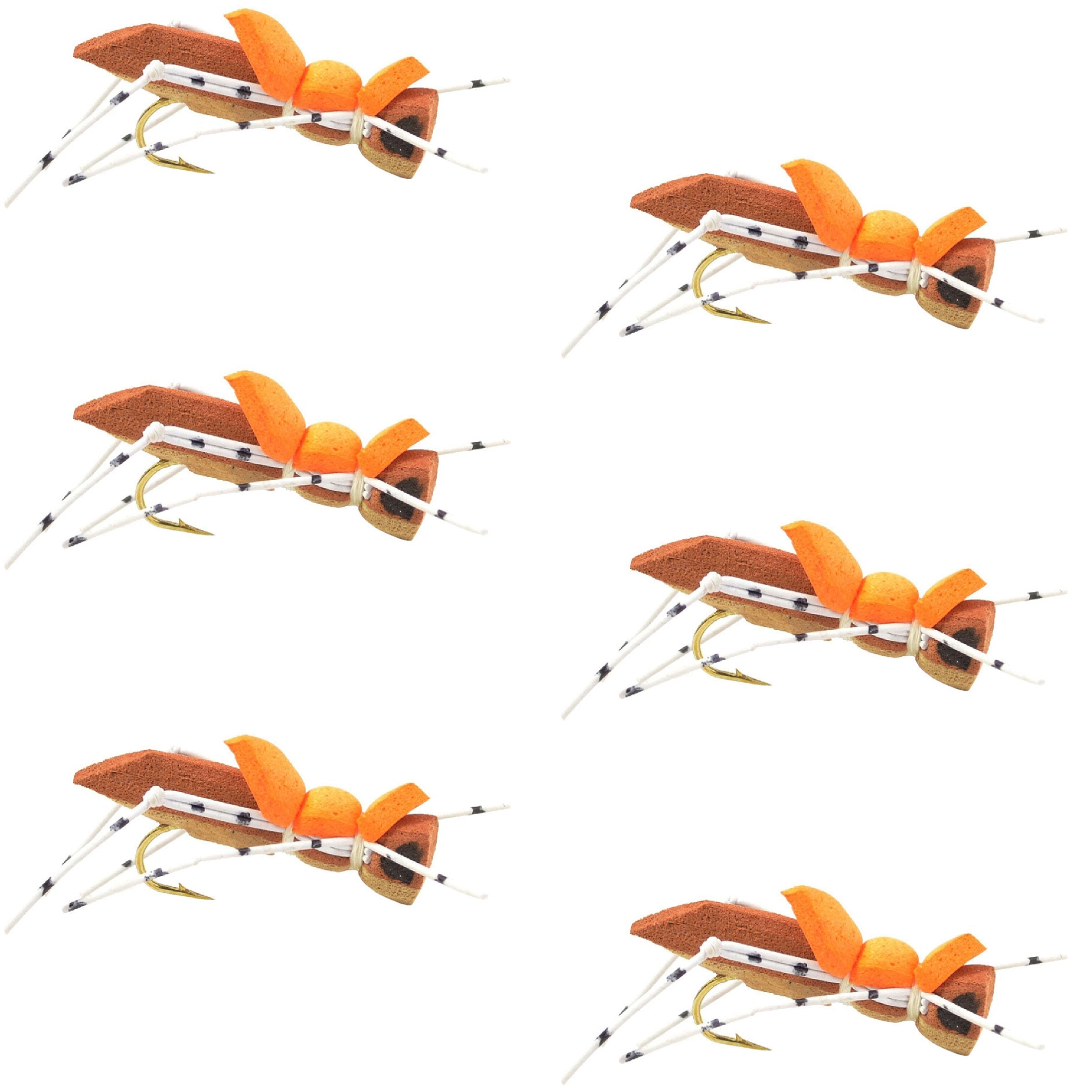 Moorish Hopper Brown Tan Foam Body Grasshopper Fly - 6 Flies Hook Size 10