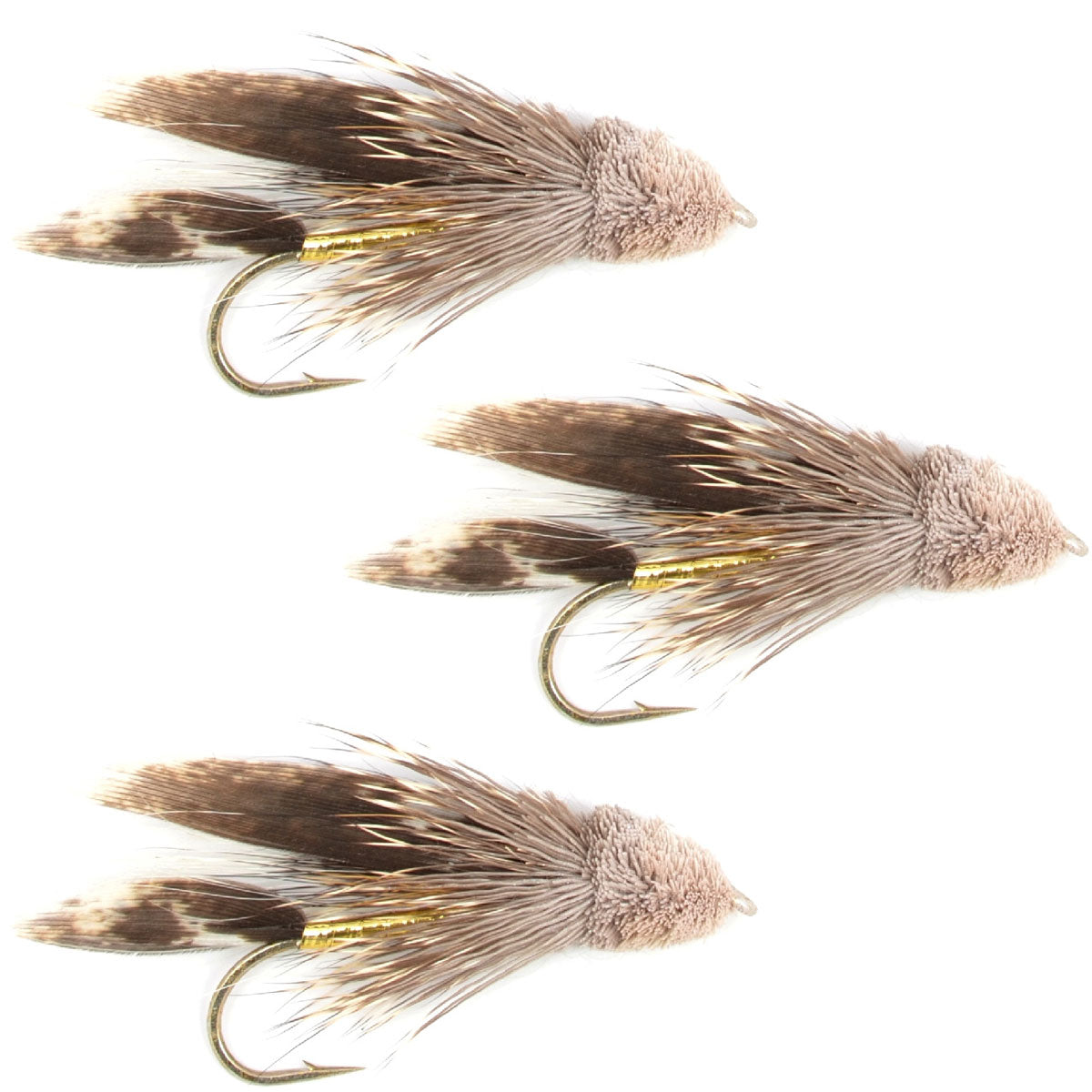 3 Pack Muddler Minnow Trout and Bass Streamer Fly - Hook Size 12