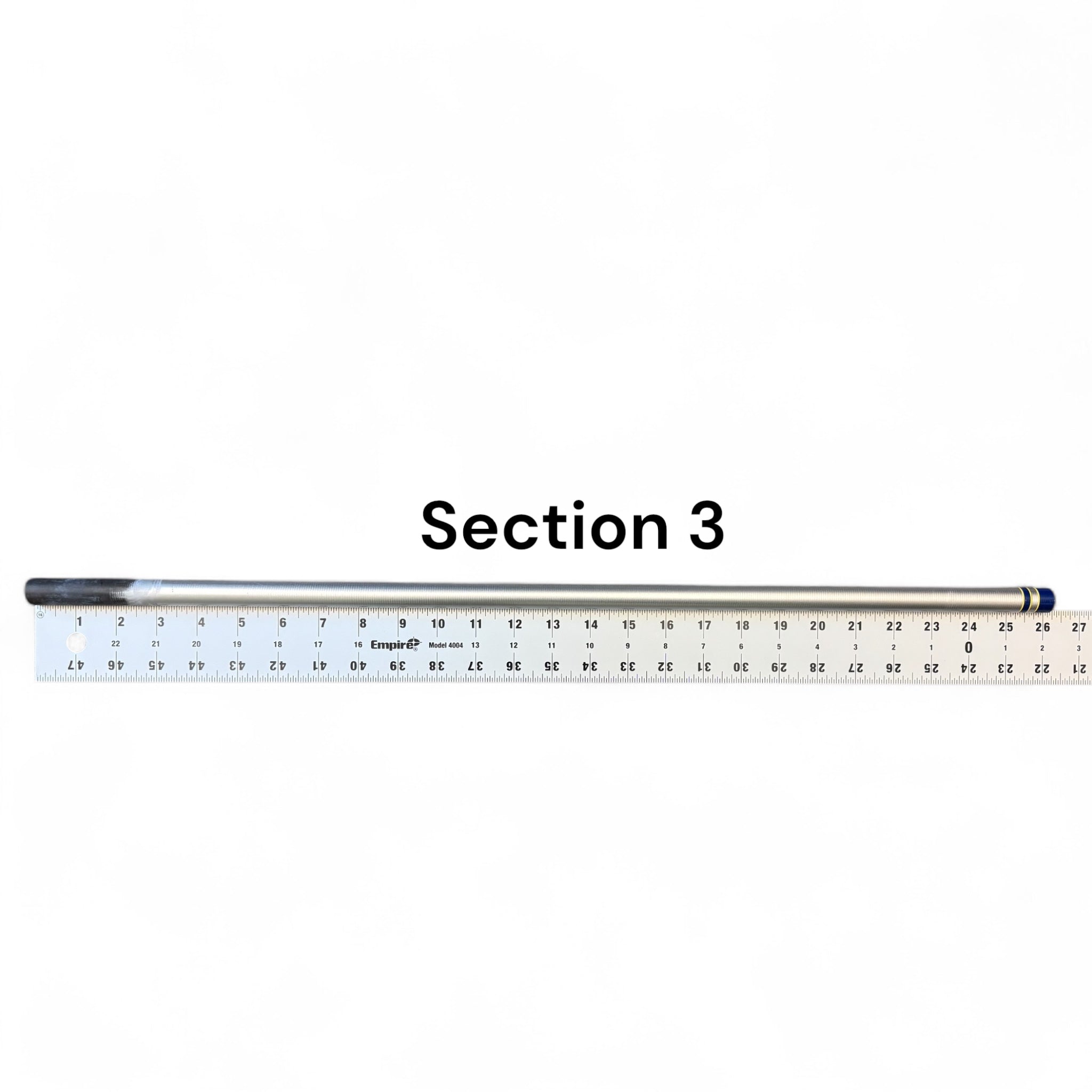 Wasatch Tenkara Rods Open Waters Section 3 replacement rod part shown with ruler for scale and length reference.