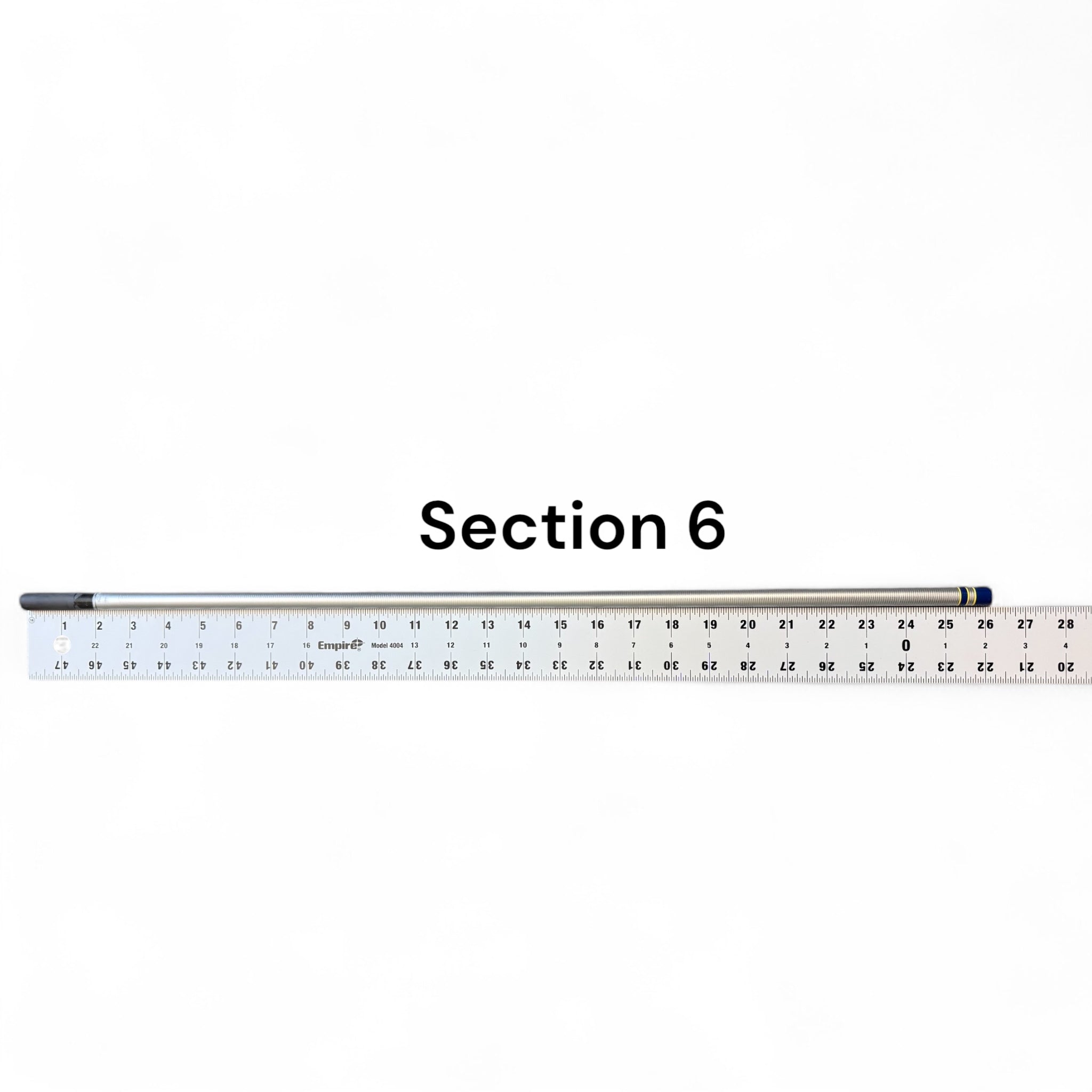 Wasatch Tenkara Rods Open Waters Section 6 replacement rod part shown with ruler for scale and length reference.