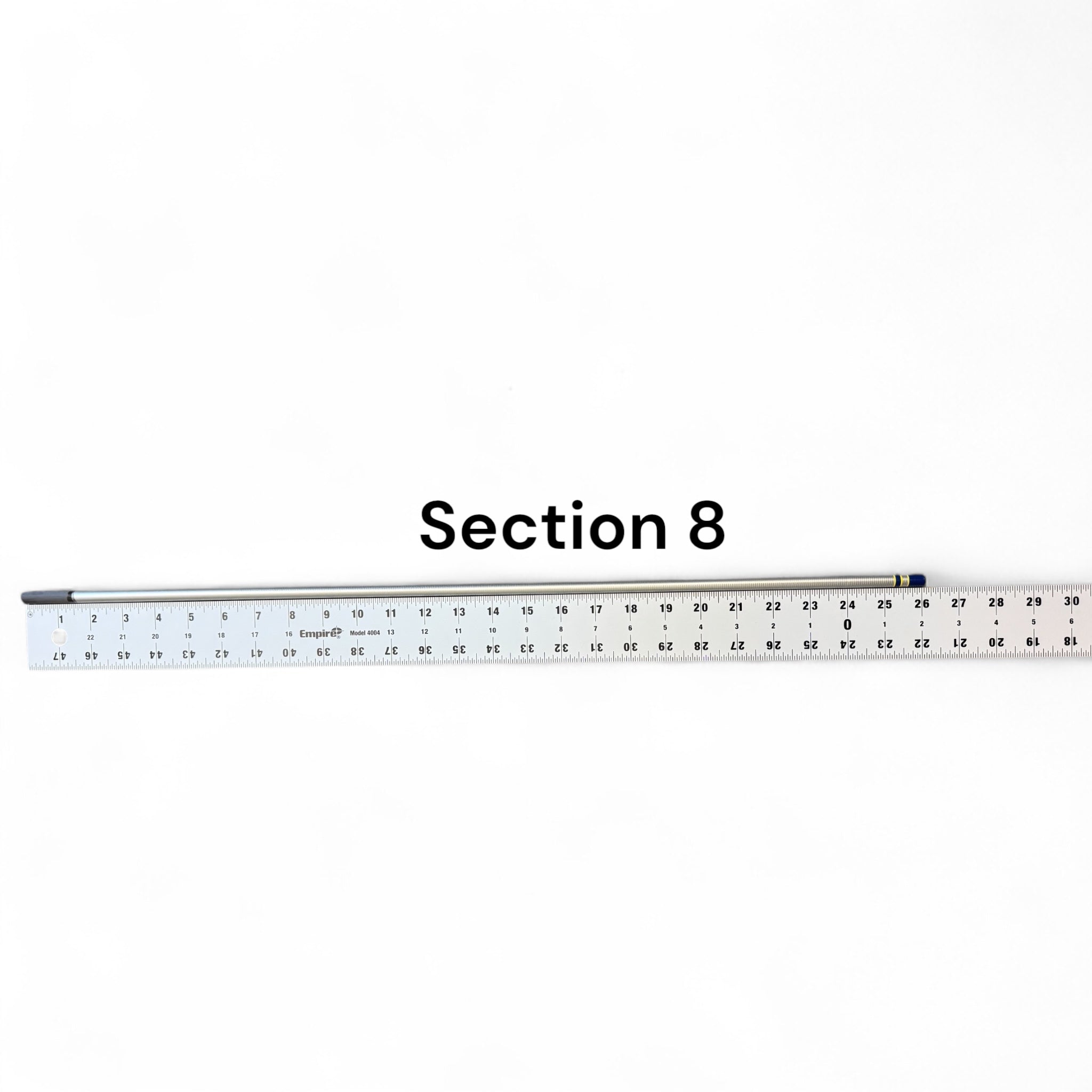 Wasatch Tenkara Rods Open Waters Section 8 replacement rod part shown with ruler for scale and length reference.