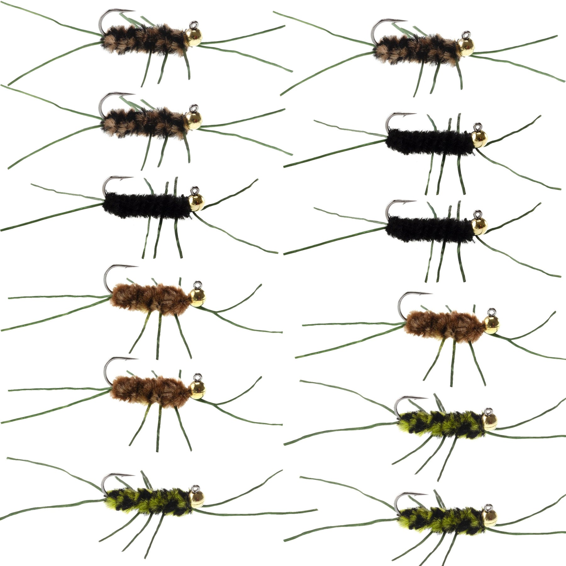1 Dozen (12) Prince Nymph Flies With Rubber Legs | Assorted Colors | Fly Fishing Freshwater