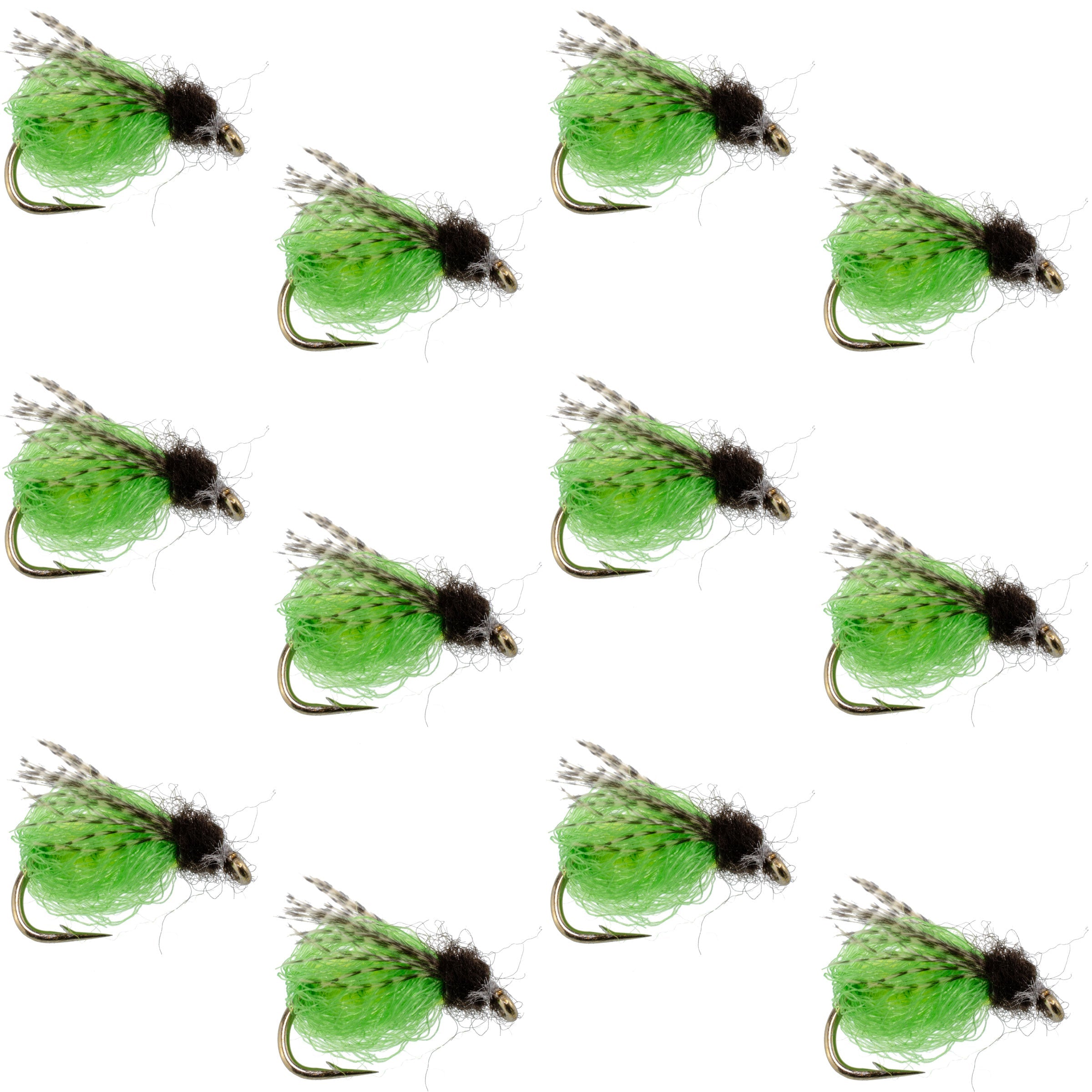LaFontaine Bright Green Deep Sparkle Caddis Pupa - 1 Dozen Flies Hook Size 14